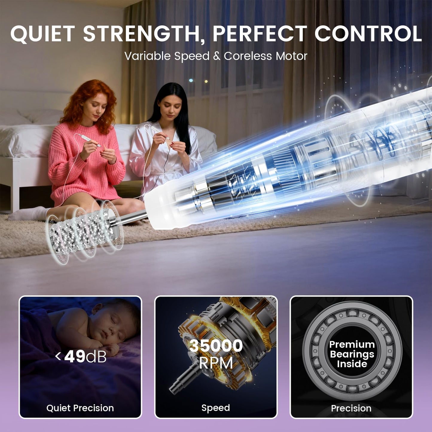 Lavinda Professional Nail Drill – 35,000 RPM Rechargeable Electric File, Iridescent Pearl Finish with Seamless Touch Screen, Cordless, Fast-Charging 3000mAh Battery & 8-Piece Bit Set for Salon