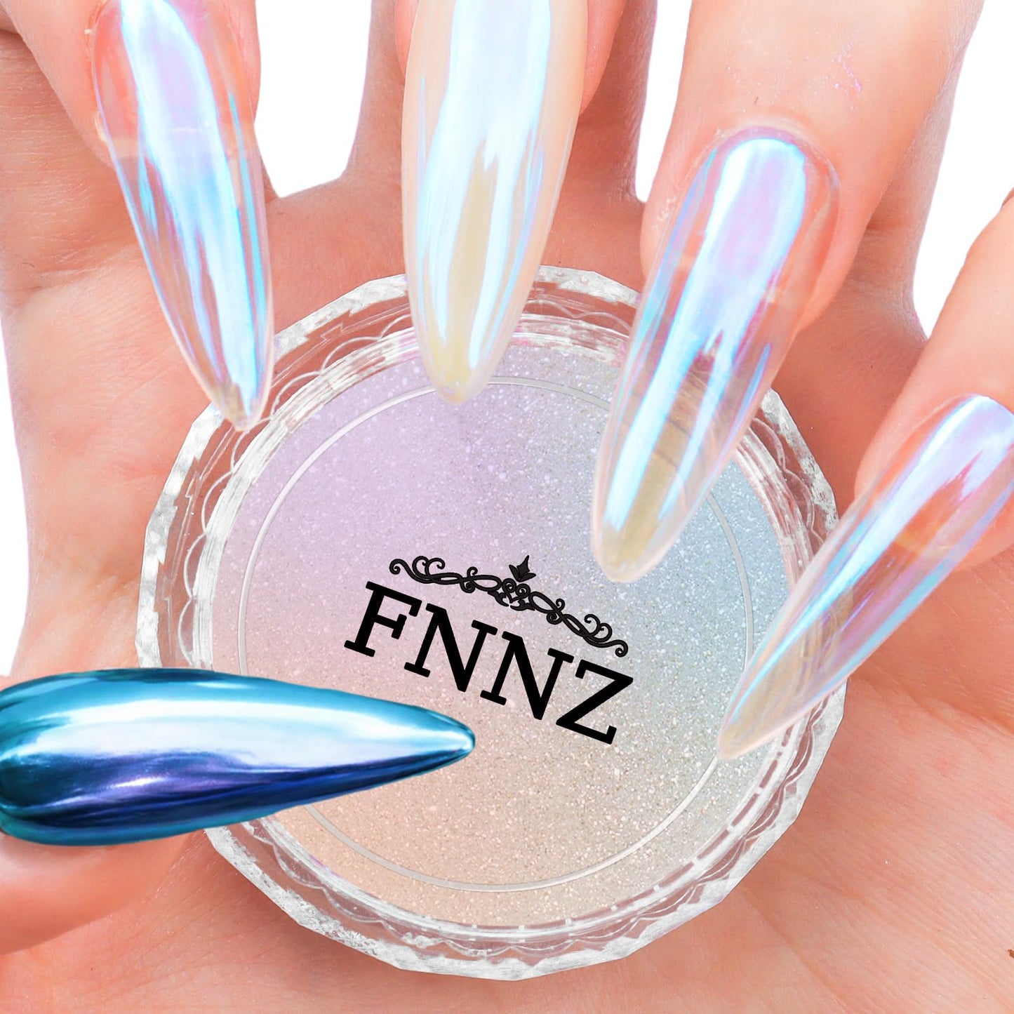 FNNZ Chrome Nail Powder, Aurora Mirror Effect Unicorn Chrome Nail Powder, Mermaid Nail Chrome Powder for Nail Art Decoration, Light-Changing Pigment Dust Nail Chrome Powder for Women - Iris Dating
