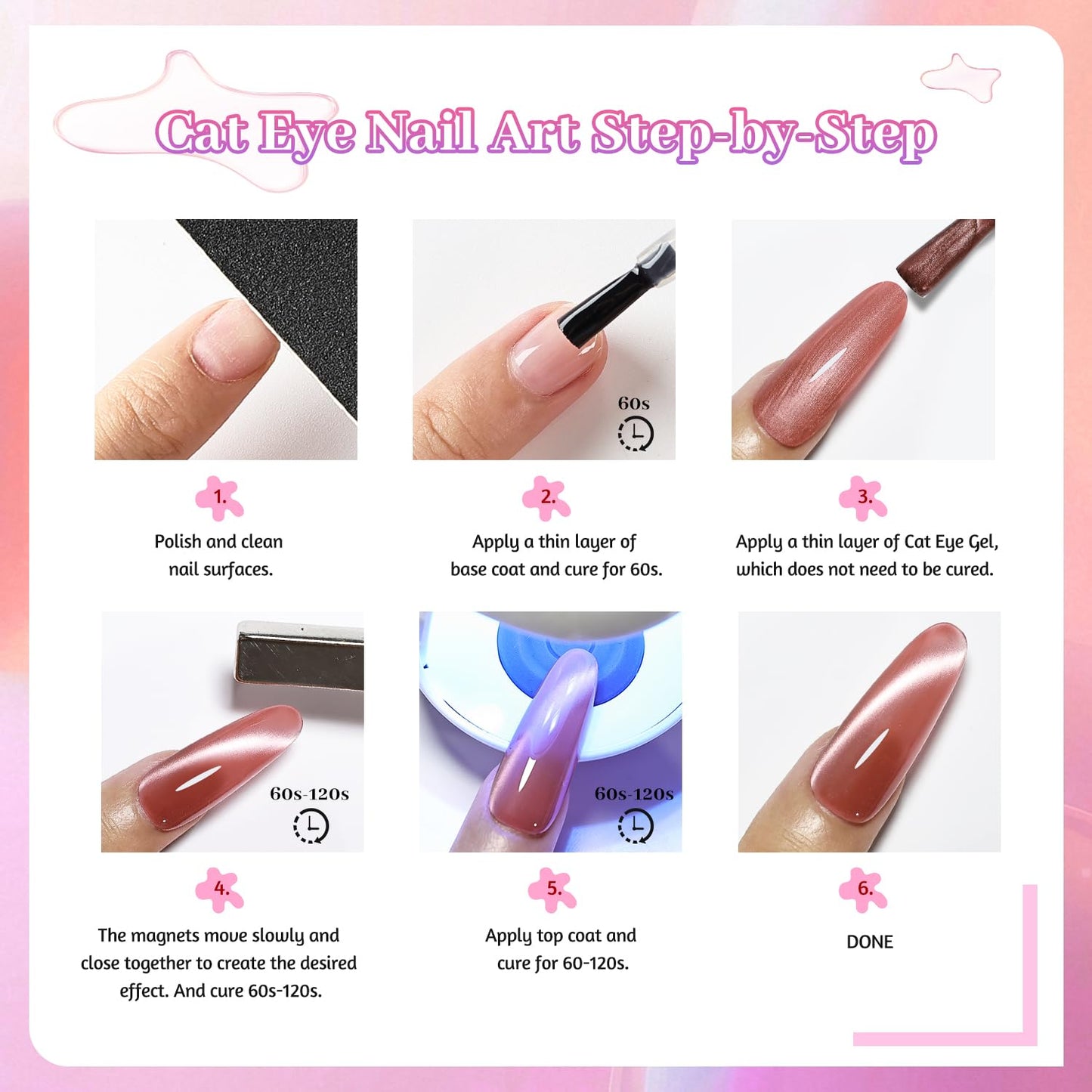 JODSONE 10 Colors Jelly Cat Eye Gel Nail Polish Set with Base Coat &Top Coat & Magnet Stick Purple Blue Pink Red Jelly Sweet Gentle Manicure DIY Nail Art