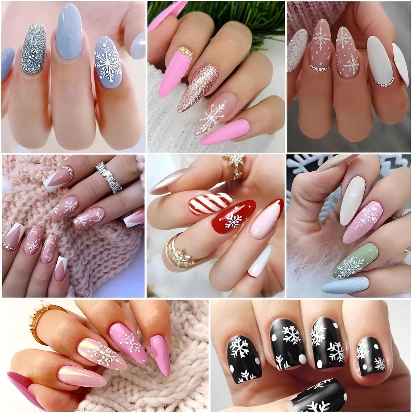 12 Sheets Snowflake Nail Stickers for Nail Art, 1000 Pcs 3D Self-Adhesive White Star Trees Nail Decals, Deer Elk Nail Supplies Nail Art Designs Accessories for Women and Girls Manicure DIY Decoration