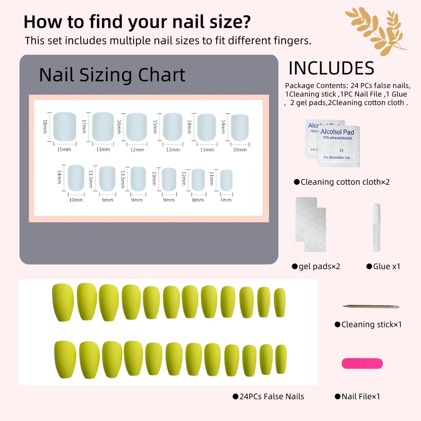 DARKMXTR Neon Yellow Matte Press On Nails, Long Coffin Fake Nails 24pcs Easy Application Manicure Set for Work, Party & Daily Use, Perfect for Women and Students