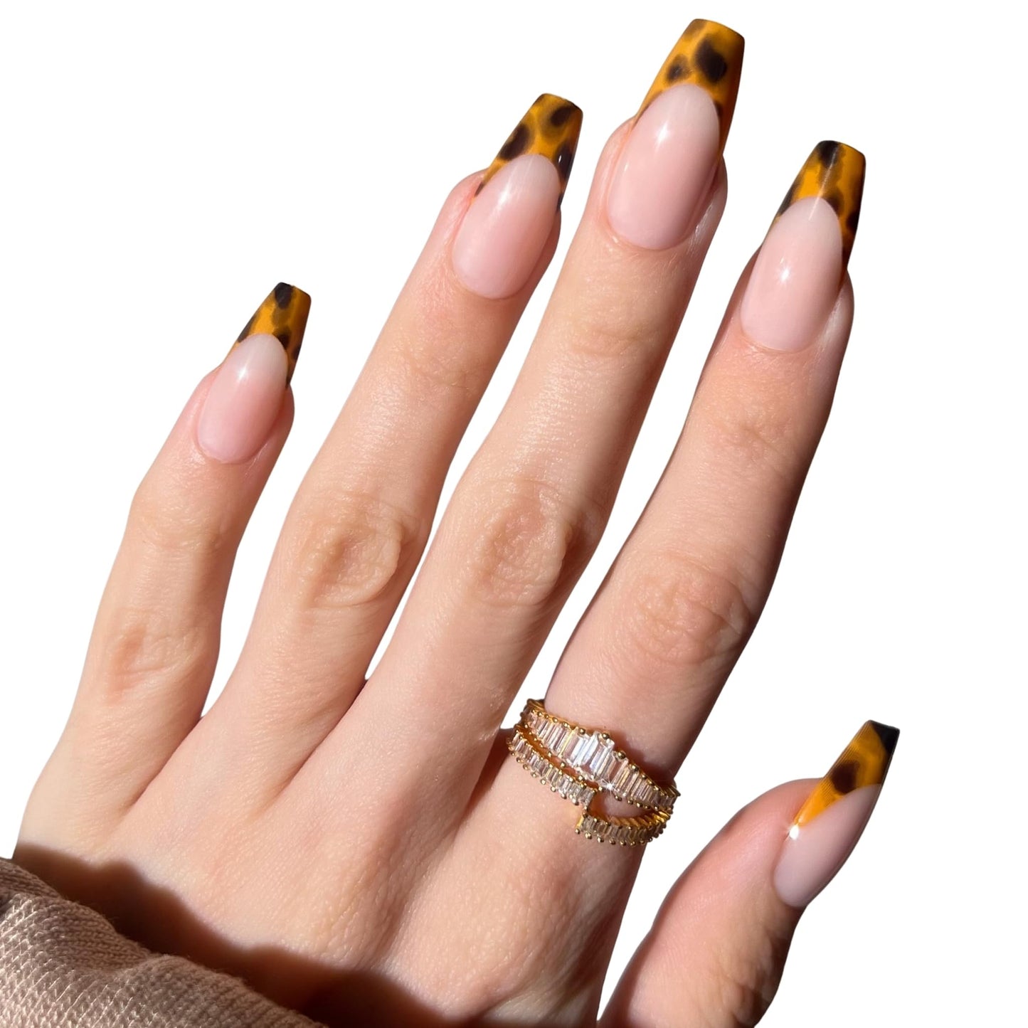 PaintLab Press On Nails - Tortoise Chic Coffin Fake Nails, 30 Nails in 15 Sizes with Glue, Reusable Salon Quality Press On Nails
