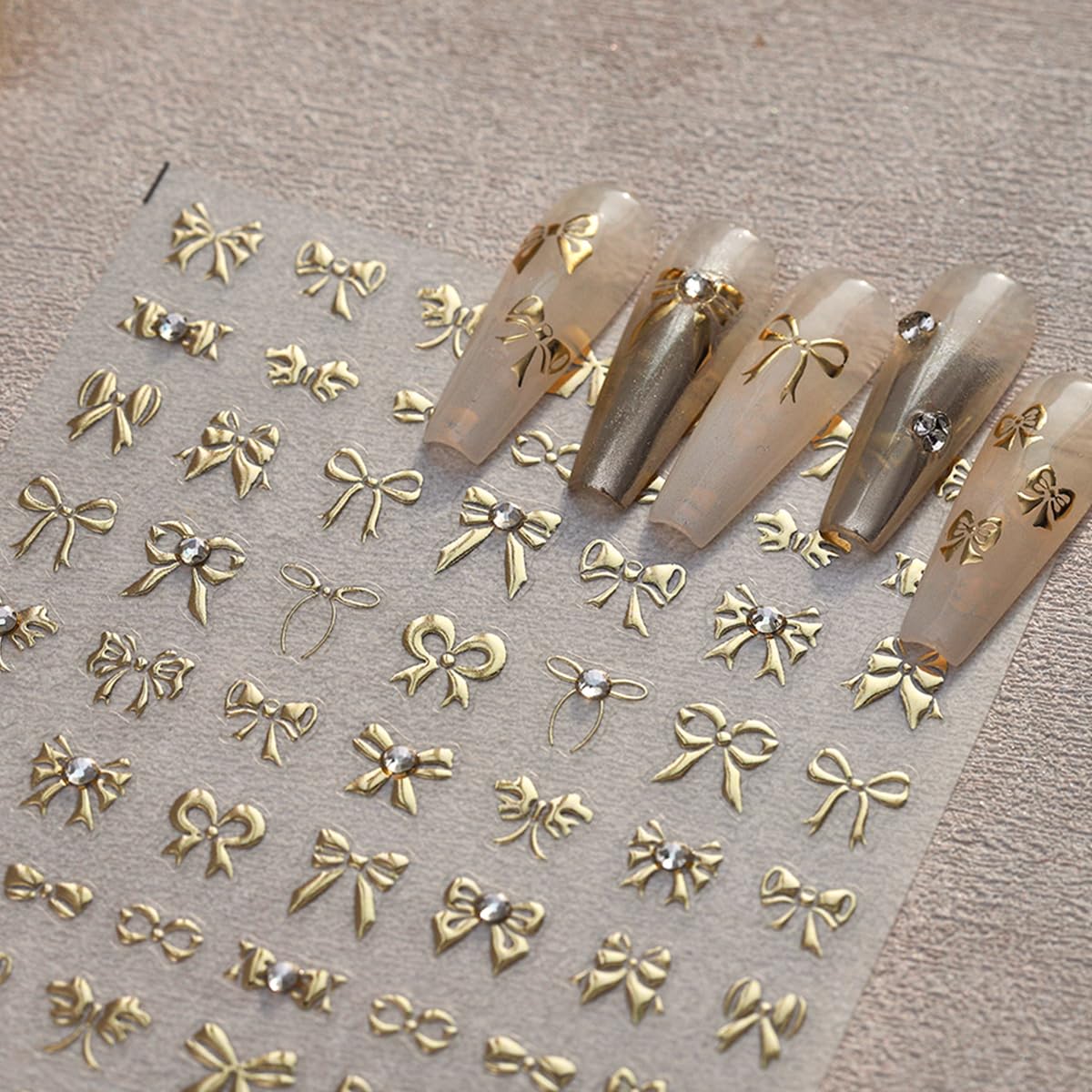 Gold Bow Nail Stickers for Nail Art Coquette Bow Nail Decals with 3D Rhinestone Design Bows Stickers for Nails Self Adhesive Nail Art Supplies Charms for Women Girls DIY Manicure 1 Sheet