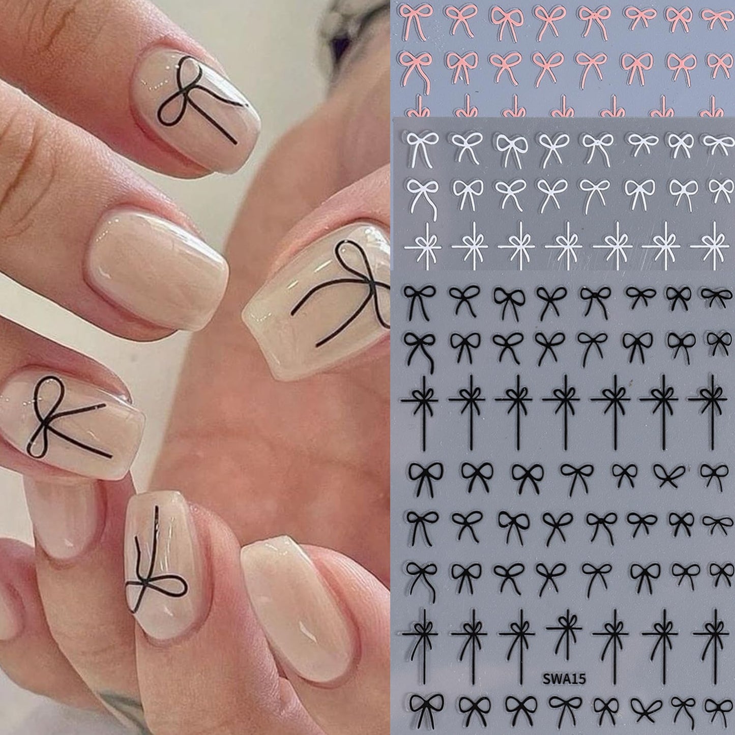 Bow Nail Art Stickers Decals 16 Sheets Red Ribbon Stickers for Nails Cute Gold Silver Pink Black White Bows Decals 3D DIY Self-Adhesive Nail Designs Manicure Decorations Accessories for Women