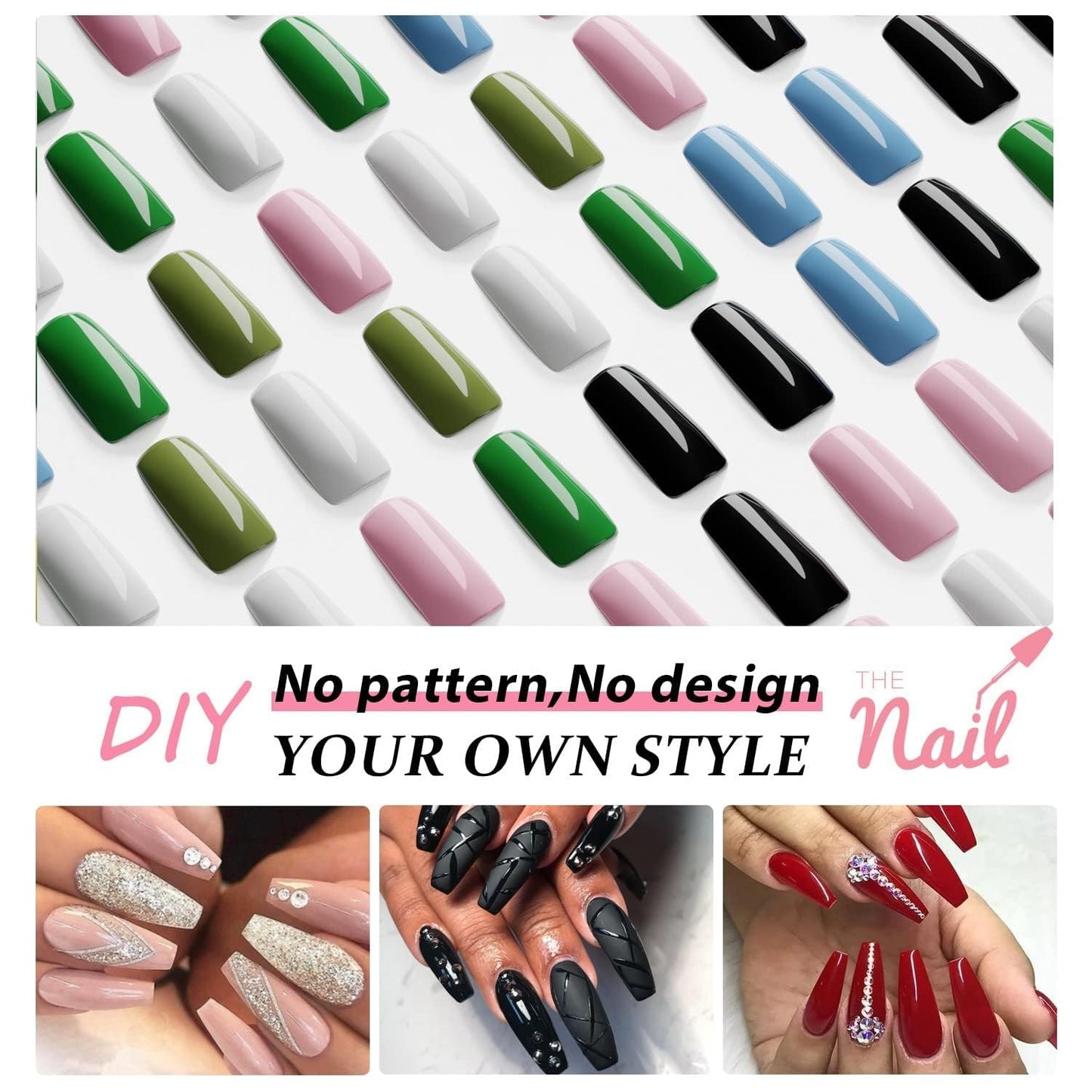 Wine Red Press On Nails Medium Long Square, Xcreando Medium Coffin Nails Acrylic Press ons Glue on Nails, Solid Color Fake Nail for Women, Natural Thick Artificial Stick on