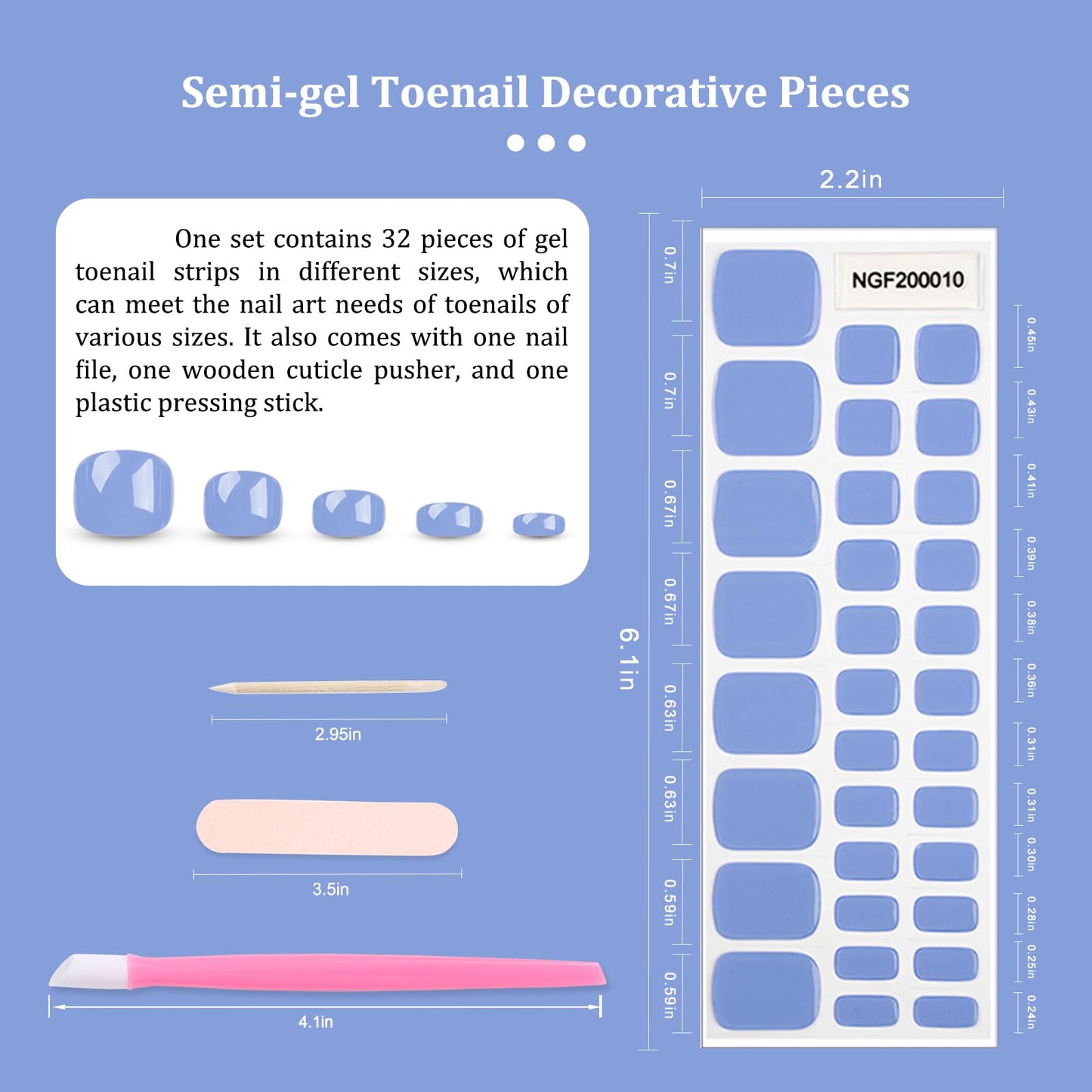 SILPECWEE Semi Cured Gel Nail Strips, Toenails Stickers Full Nail Wraps UV Light Required, Salon Quality, Easy to Apply & Remove, Toenail Strips for Women Girl (Dreamy Sky Red - 32PCS)