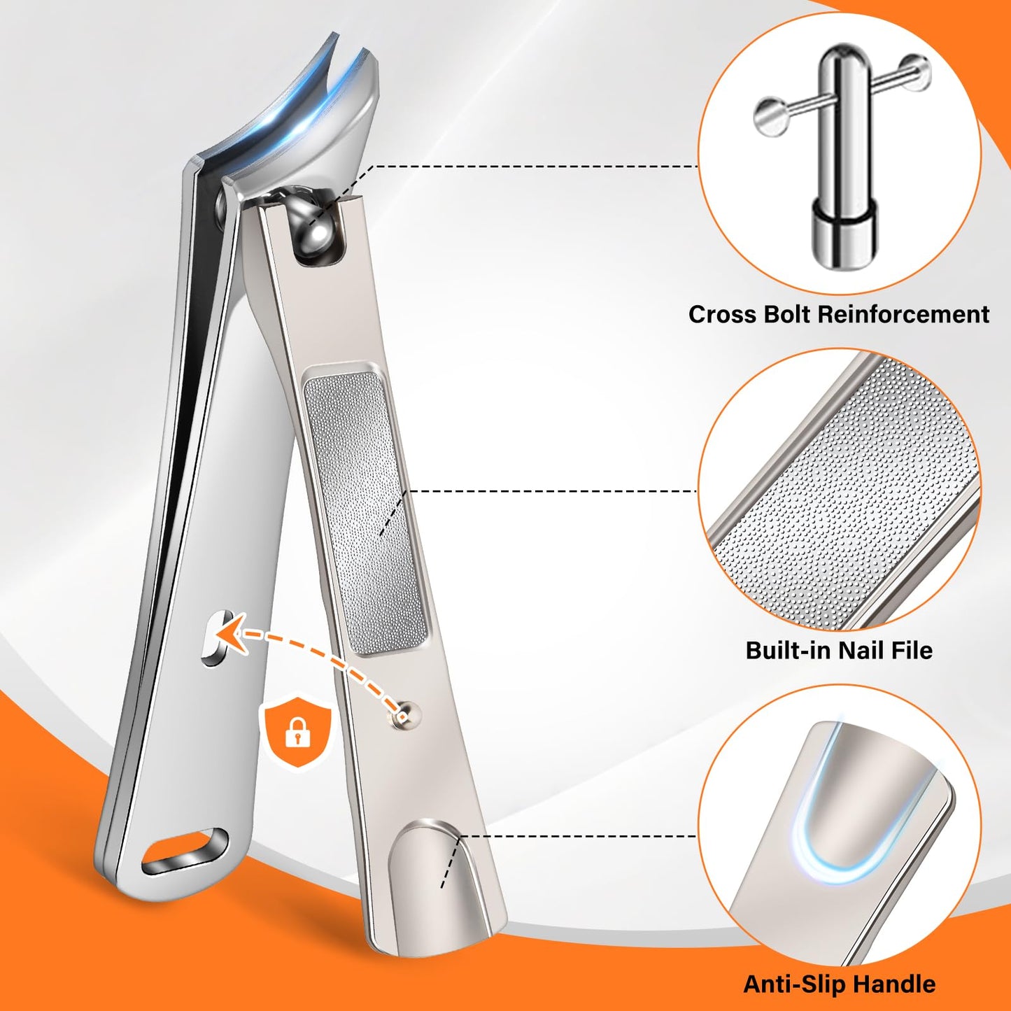 Toenail Clippers for Seniors Thick Toenails, Ingrown Toe Nail Clippers for Men Thick Nails with Wide Opening, Heavy Duty Large Sharp Nail Clippers Set with Long Handle Gifts for Men Women, Silver