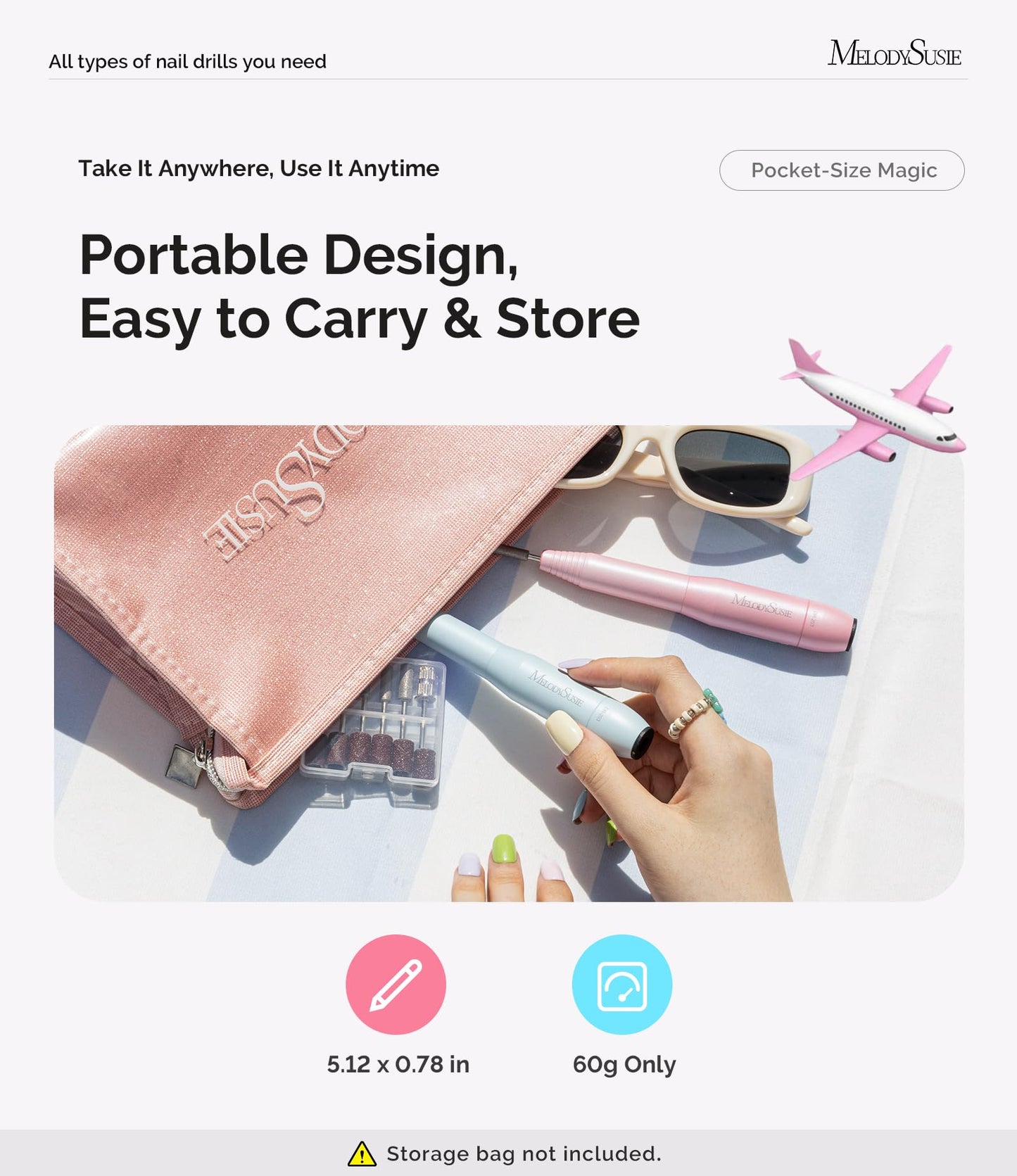 MelodySusie Pen-Shaped Portable USB Nail Drill, PC120I 20000RPM Electric Nail File with Compact Design for All Nail Care, Manicure Polishing, Shaping & Gel Removal at Home for Beginners