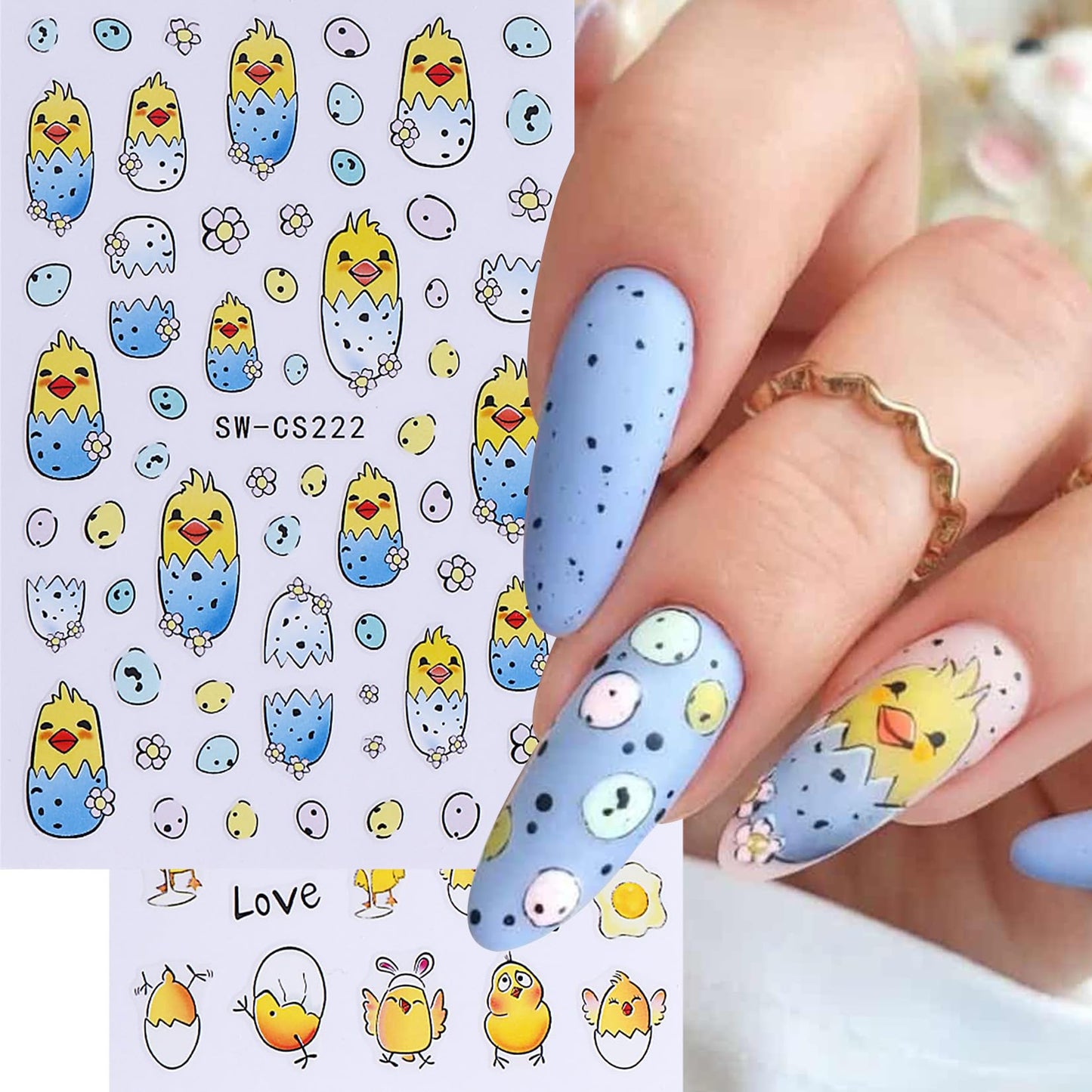 Easter Bunny Nail Art Stickers Decals 12 Sheets 3D Self-Adhesive Cute Rabbit Nail Art Stickers Easter Egg Chick Ears Designs Colorful Flower Daisy Spring Sliders Holiday Manicure Decoration