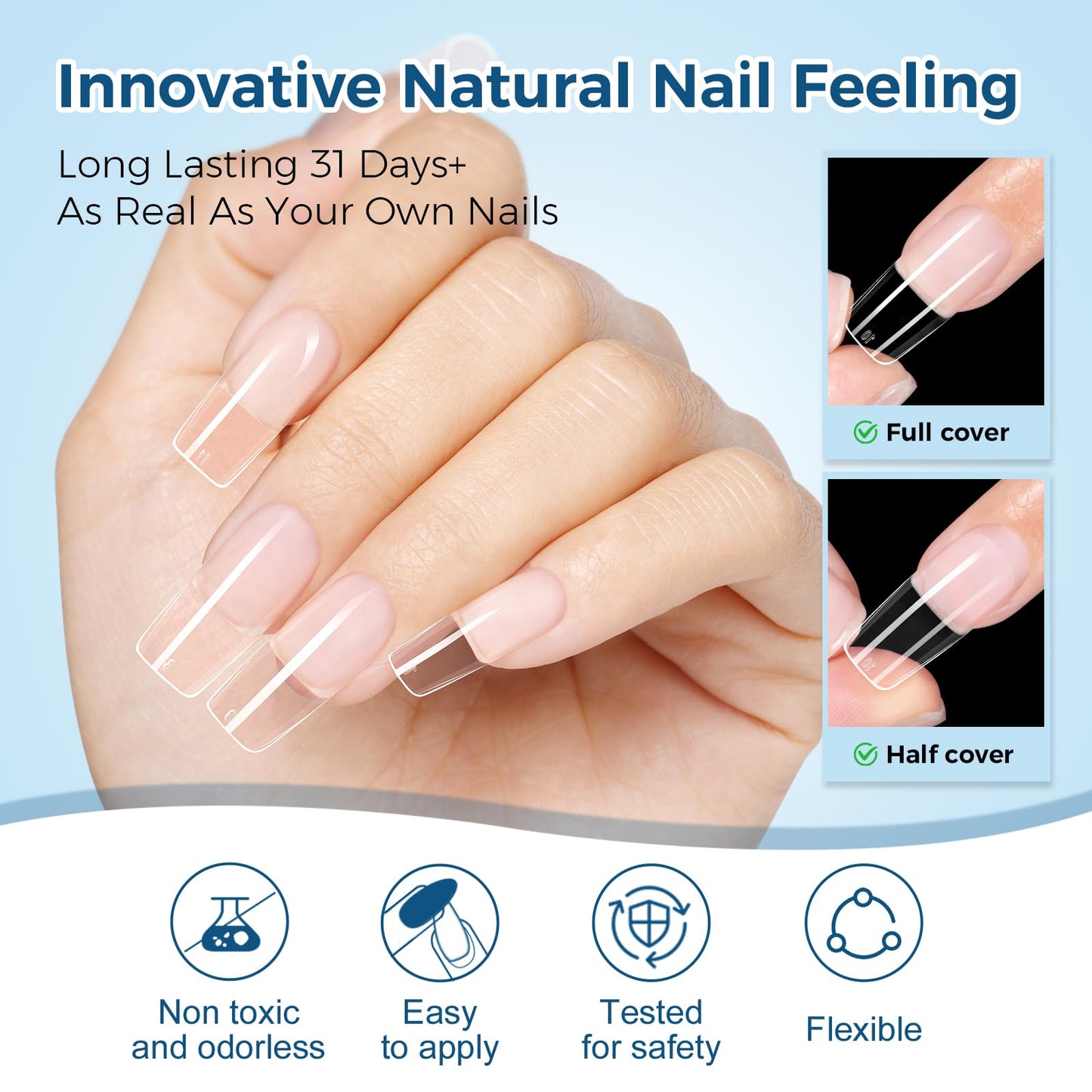 TOMICCA Medium Square Nail Tips 15 Sizes 450Pcs Pre Shaped Half Matte Full Cover Soft Acrylic Fake False Tips for Manicure Salon DIY at Home