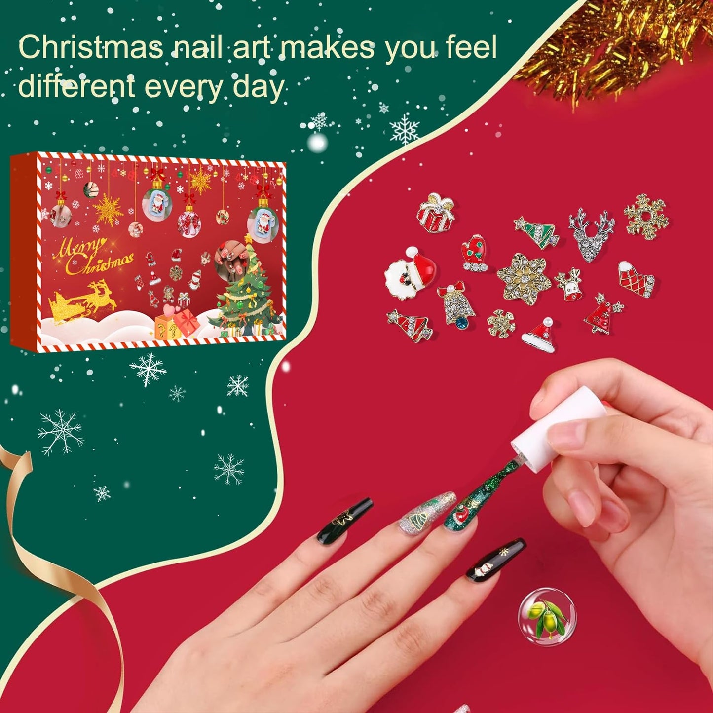 2025 Nail Advent Christmas Countdown Calendar, 24 Days Surprise Calendar Nail Art Accesseries Box for Wife Lovers Girlfriend Friends , Perfect DIY Creative Nail Decoration Box Set, DIY Nail Crafts Set advent calendar 2025