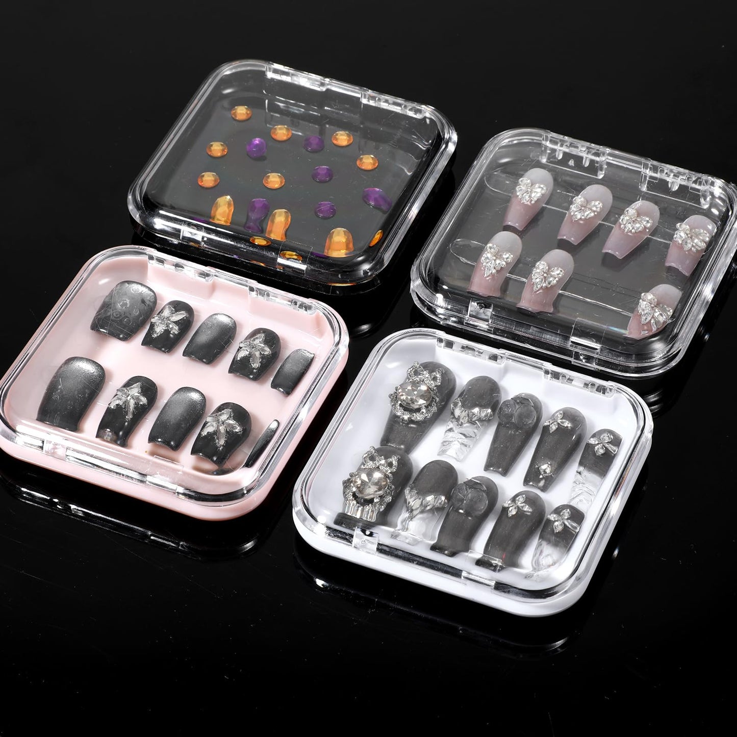 40 PCS Press on Nail Boxes 3 X 3 Inch Acrylic Fake Nails Case Packaging for Press Ons, Nail Storage Display Box with Nails Salon Accessories