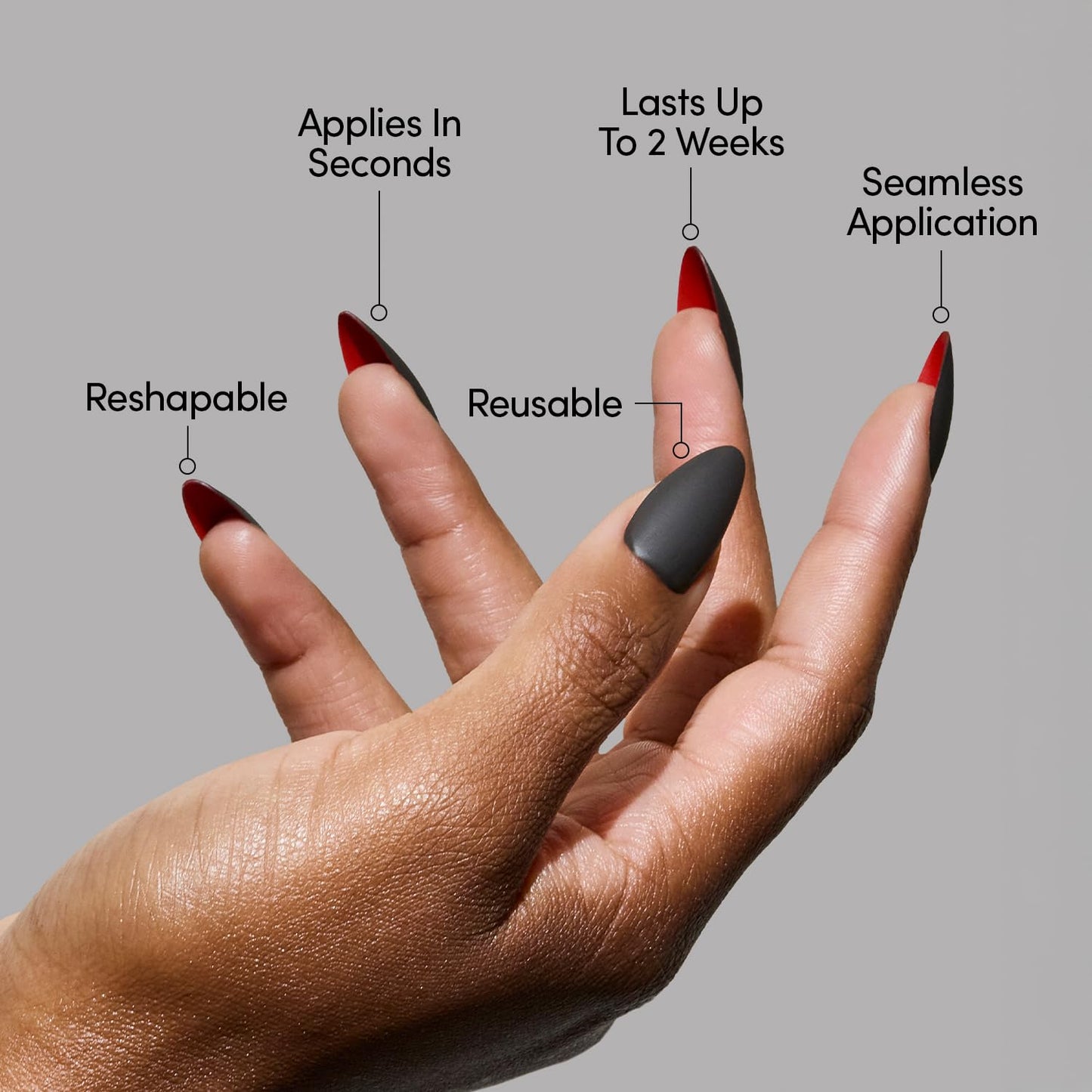 Glamnetic Press-On Nails Bundle - Cherry Mocha & Red Bottom | Dark Red Medium Square Fake Nails with a Glossy Finish | Red Accent Dual Side Medium Almond Fake Nails | Durable, Salon-Quality Nail Kits