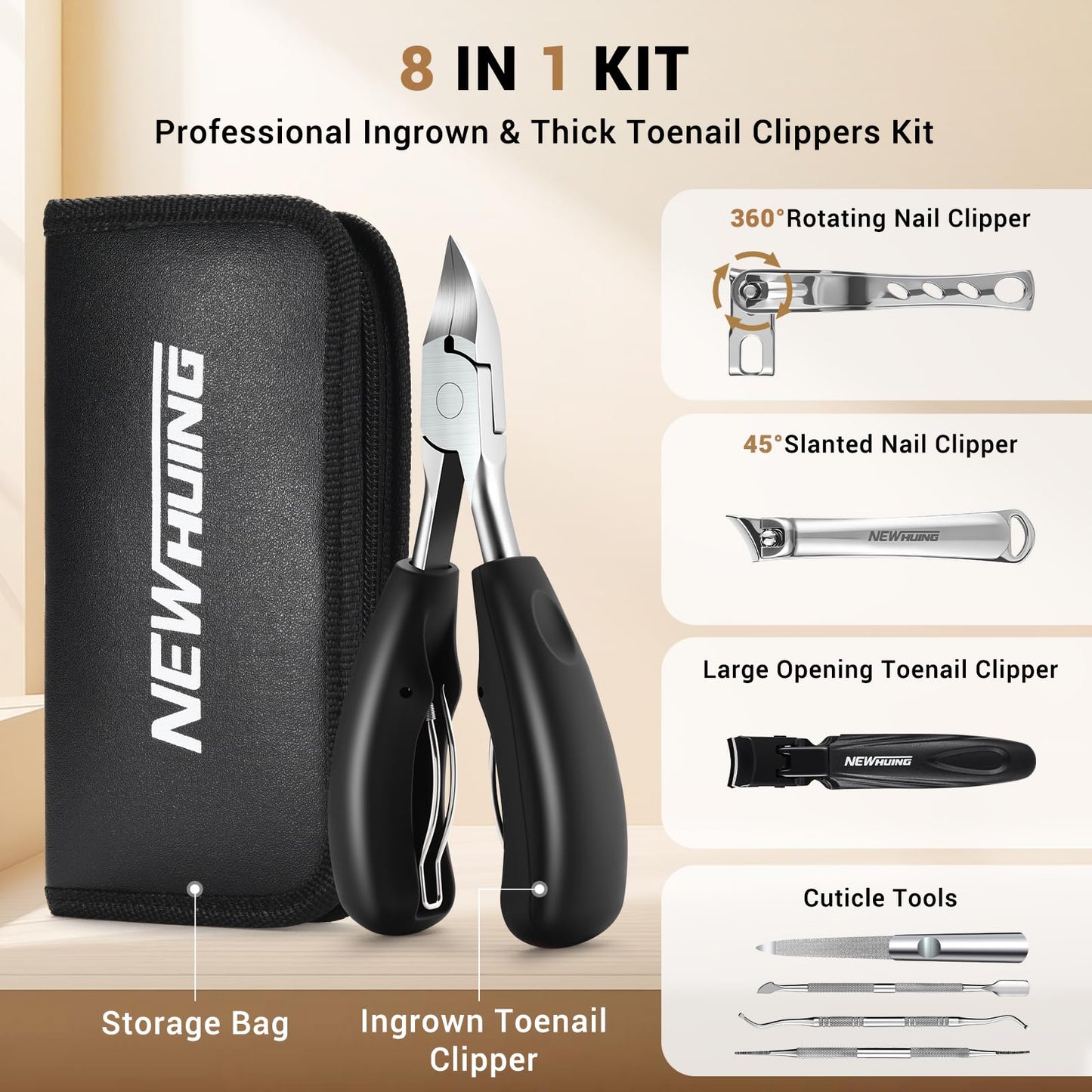 New Huing Toenail Clippers for Seniors, 8-Piece Nail Clippers Set for Thick & Ingrown Toenails, Great Gift for Parents Hunsband Wife, Included Leather Case