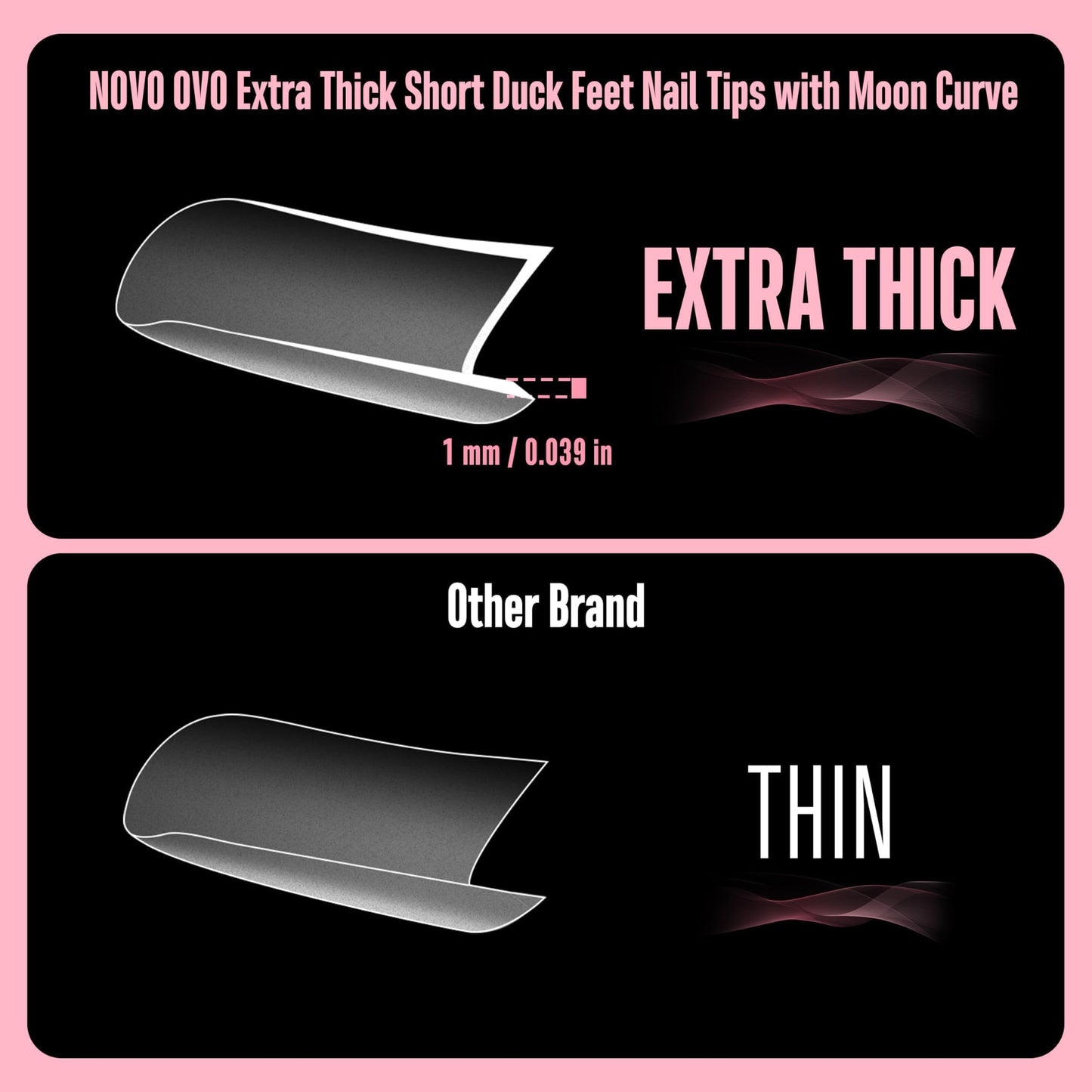NOVO OVO Halloween Extra Thick Short Duck Feet Nail Tips with Moon Curve Full Cover Press on Acrylic, Clear Pre-Etched Matte Flare Wide French Soft Gel Fake False Nail Extension x 15 Sizes 240 pcs