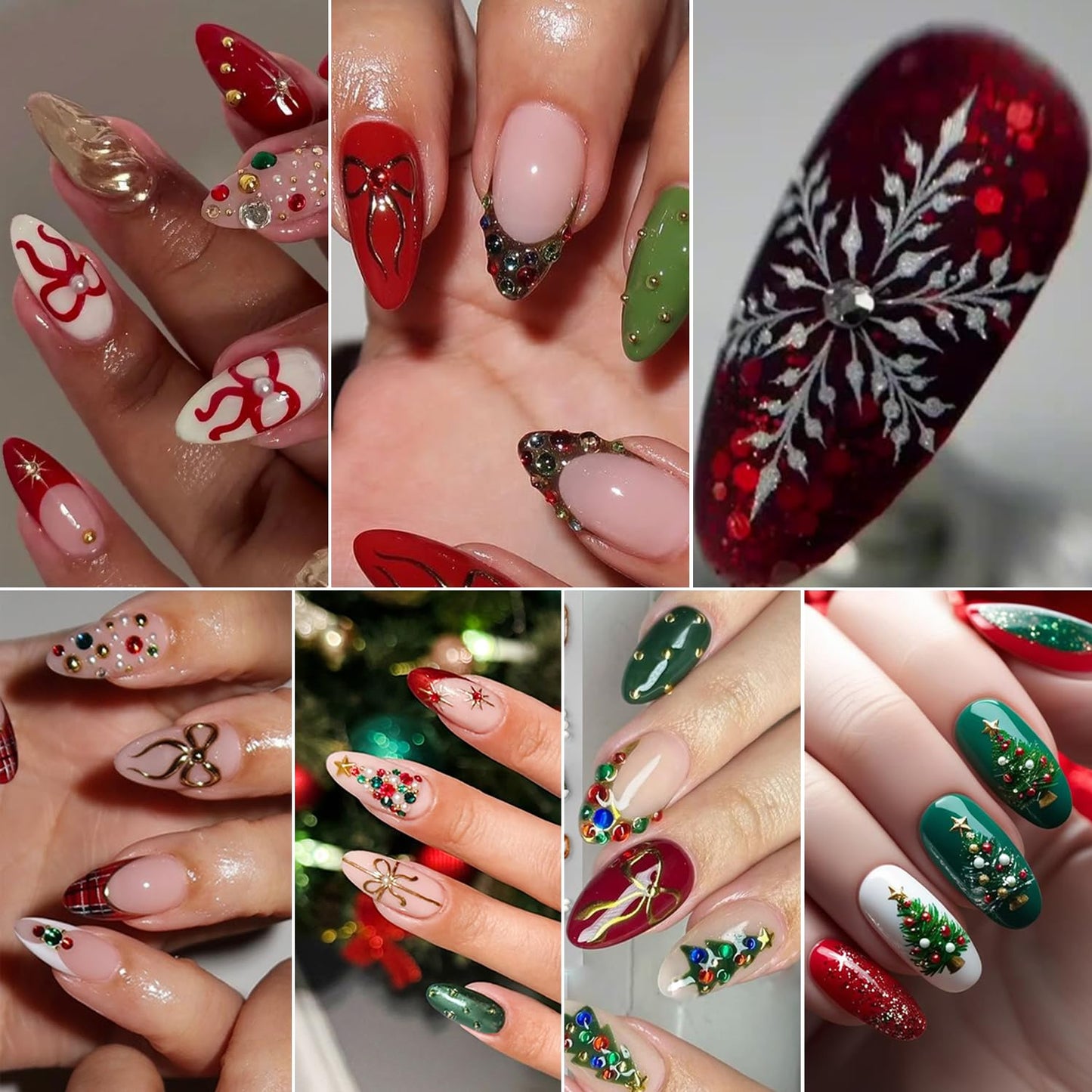 3pcs Christmas Nail Art Stickers 5D Embossed Nail Decals White Snowflakes Christmas Tree, Bow, Holly Adhesive Nail Stickers Snow with Rhinestones Design Xmas Nail Supplies Manicure Accessories