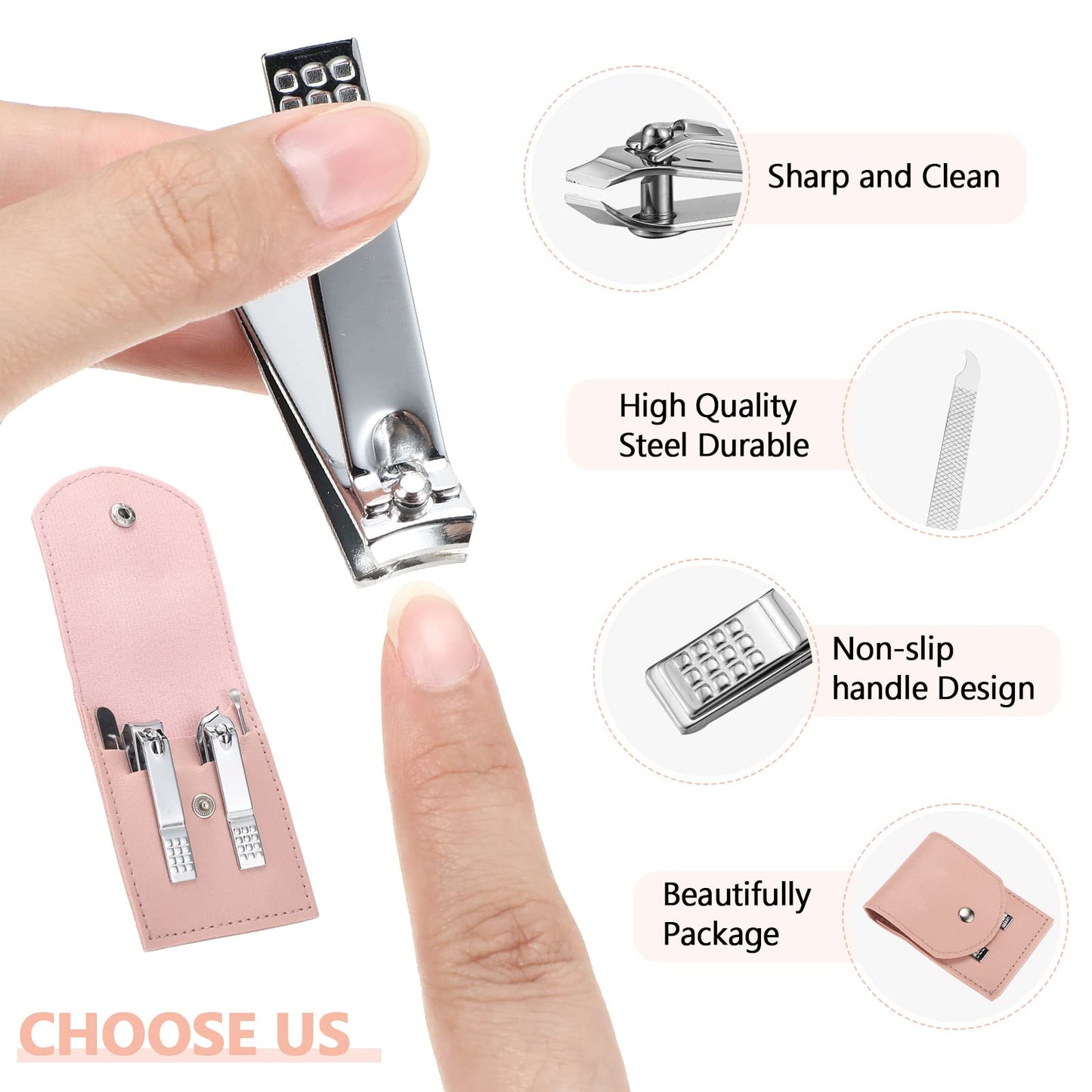 Lasnten 24 Set Valentine Manicure Set Bulk Nail Clippers Grooming Nail Kit Stainless Steel Professional Pedicure Tools Kit with Travel Case for Men Women Valentine's Day Gift(4 in 1,Pink)