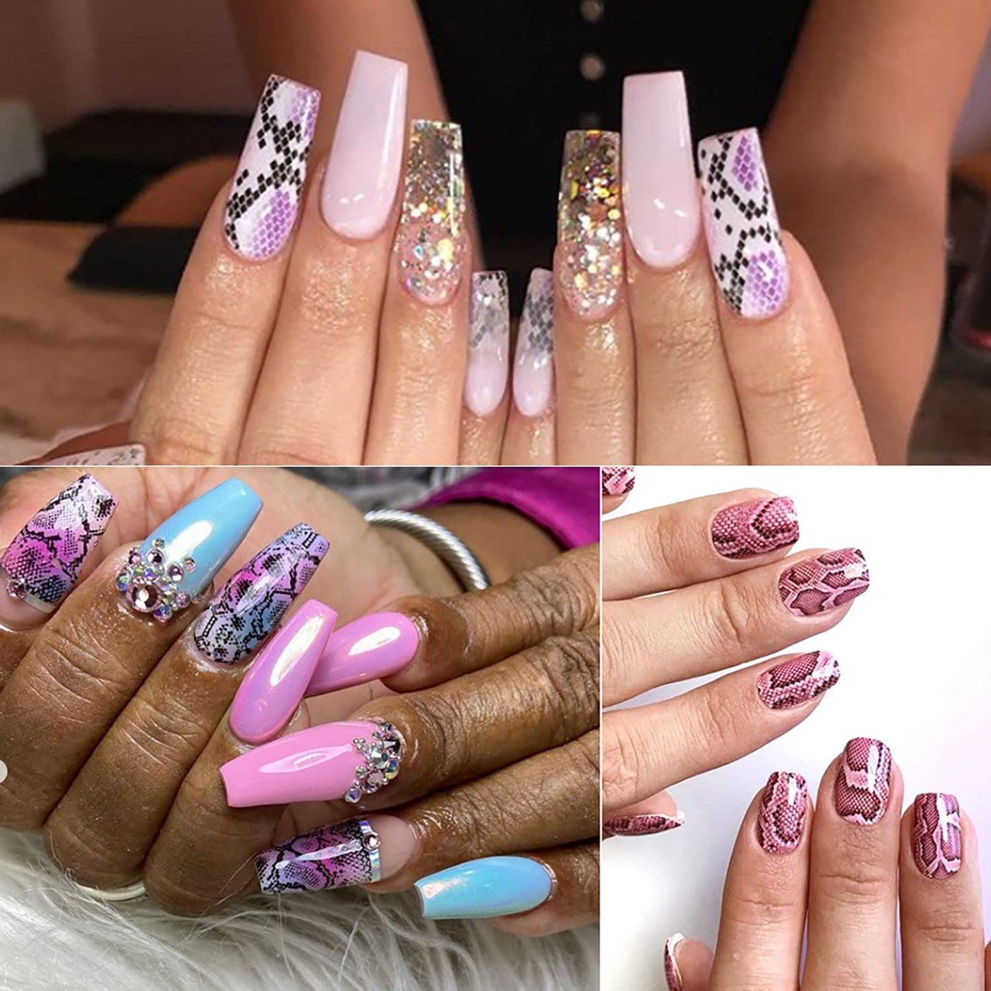 Holographic Nail Foil Stickers: Snake Print, Starry Sky Decals - Python Skin Nails Supplies for Transfer Glue Manicure