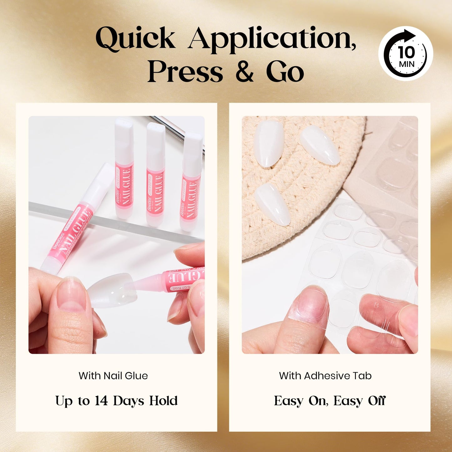 Beetles Motion Glow Cat Eye Press On, Short Almond Press On Nails Soft Nail Gel With Nail Glue, 32pcs 16 Sizes, Girls Stick On Nails, Salon-Ready Gift for Women Luster Glow