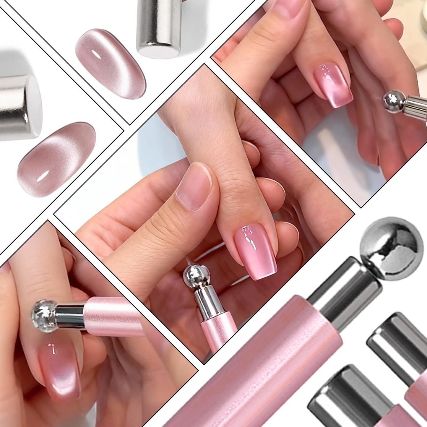 DANNEASY 12PCS Cat Eye Nail Magnet Set, Cat Eye Gel Nail Polsih Magnet Tool with Magnet Beads and Nail Magnets Guides,Flower Design Nail Magnetic Pen, Heart Cat Eye Magnet for Nail Art DIY (Pink)