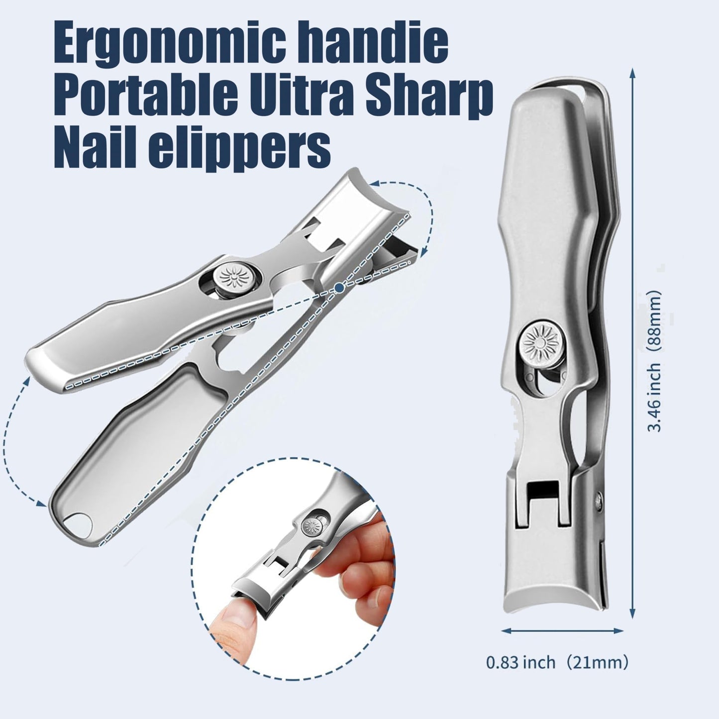 AGSIXZLAN German Nail Clippers Set for Men & Women and Seniors, Large Wide Jaw Opening,Anti Splash Design,Ultra Sharp Stainless Steel Heavy Duty fingernail & toenail Clippers for Thick Nails(Silver)