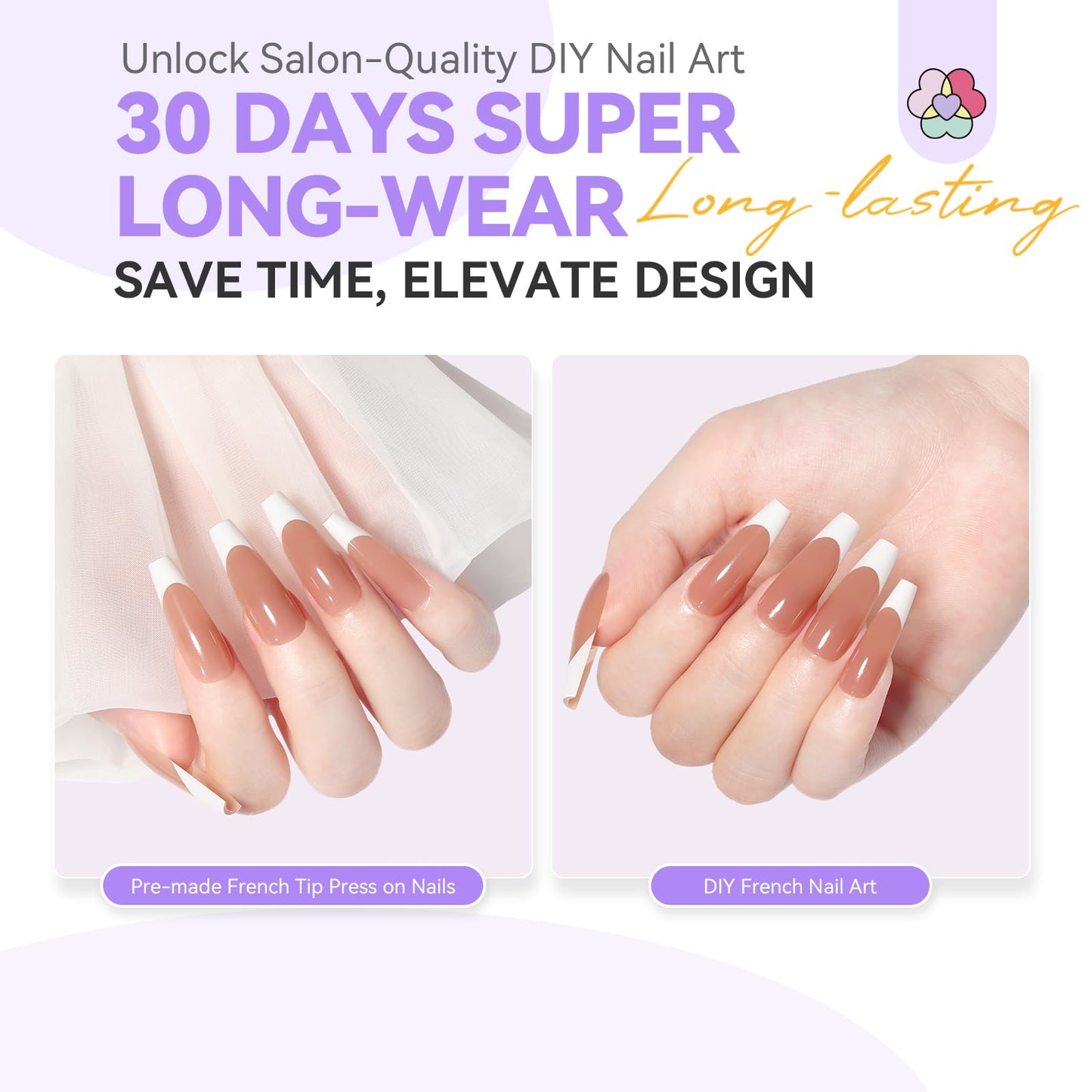 SAVILAND French Tip Press On Nails 160 Pcs: 4X Press On French Tip Nails Pre-Shaped Long Coffin Full Cover Gel Nail Tips Soft Matte Gel Nail Tips for DIY Nail Extensions Nail Art Gifts