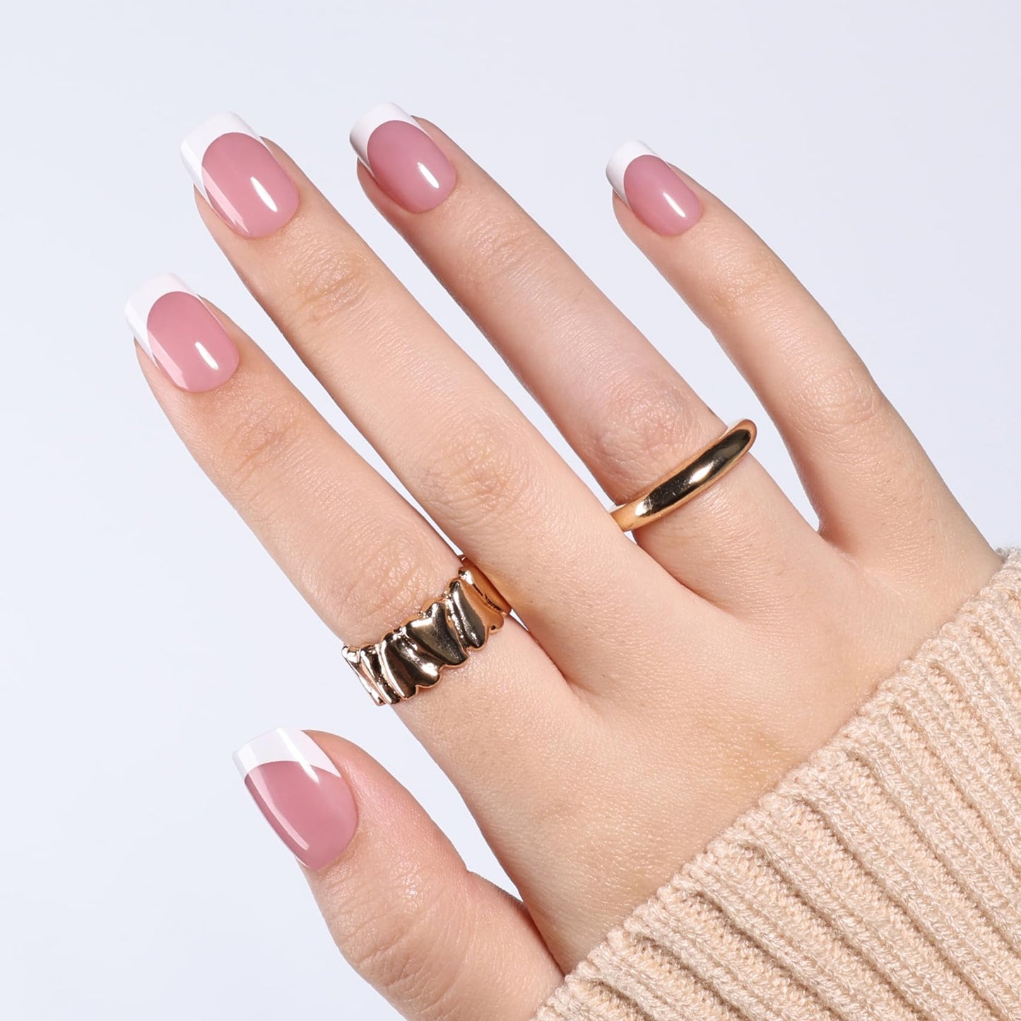 White French Tip Press On Nails Square - Short Square Pink Fake Nails with Nail Glue, White French Tip Press On Nails Reusable Stick On Nails in 15 Sizes 30 Nail Kit for Women & Girls | Salon Quality