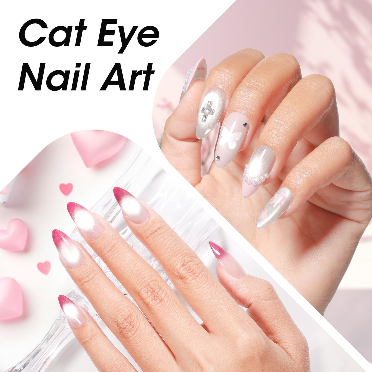Gellen Pink Double-Ended Magnet for Cat Eye Gel Polish – Dual Cat Eye Nail Magnet Tool with Wide & Narrow Tips, Strong Magnetic Stick for Cat Eye Nail Art DIY Salon Use