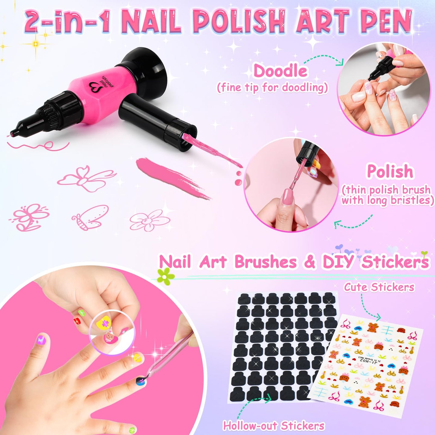 Kids Nail Polish Set for Girls, 34PCS Nail Art Kit with Nail Dryer & Storage Box, Non Toxic Quick Dry Kit and Fake Nails for Kids, Girl Toys Age 8-12, Halloween Birthday Christmas Gifts for Girls 8-12
