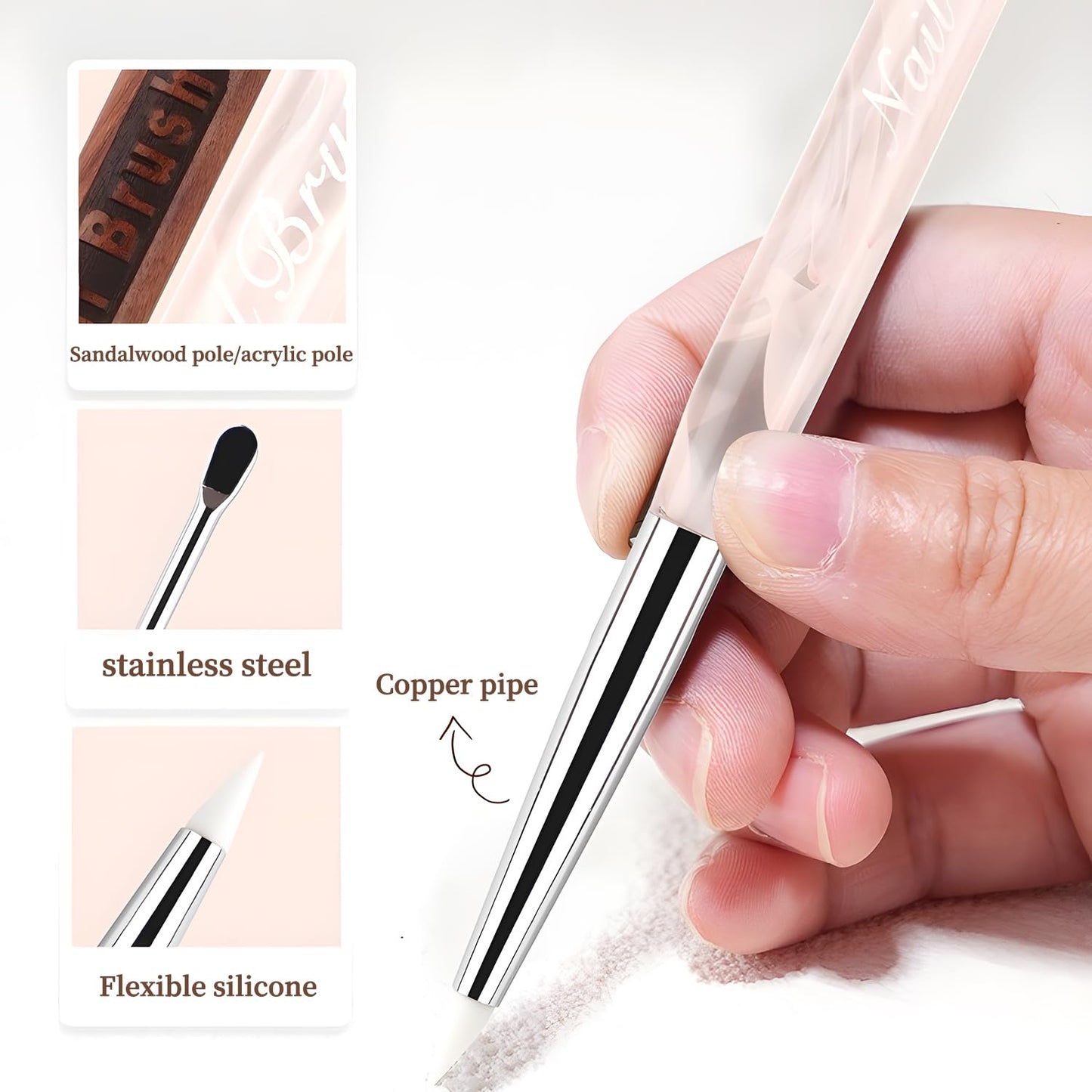 Double Nail Art Sculpture Pen: Silicone & Metal Dual Tipped Nail Brushes Silicone Nail Art Tools for Design Nail Foil Carving Drawing Shaping Effect Nail Art Pens for Home and DIY (Pink)
