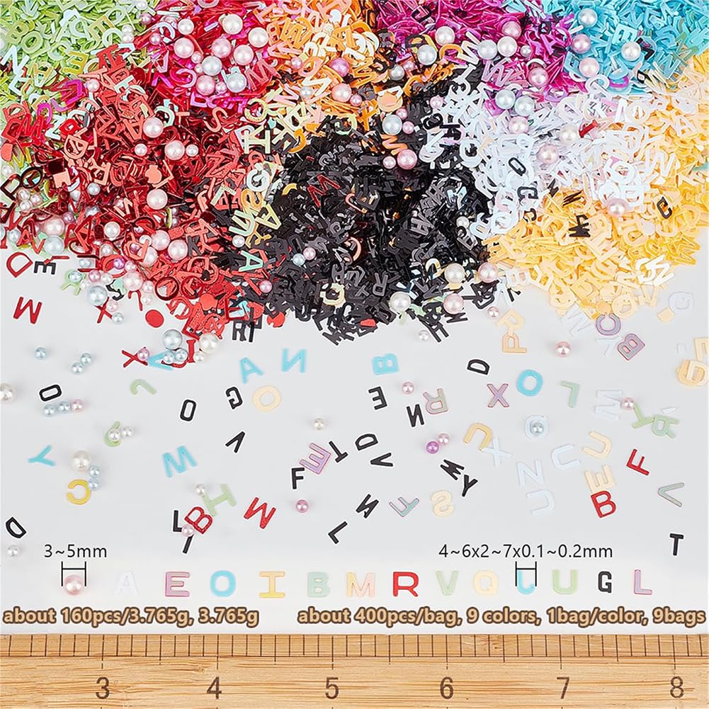 OLYCRAFT 140g Sequins Resin Fillers Alphabet Glitter Letter Sequins Resin Charms Flakes ABS Plastic Beads Resins Filling Accessories Sequin for Nail Art Decorations Nail Glitter and Resins Project