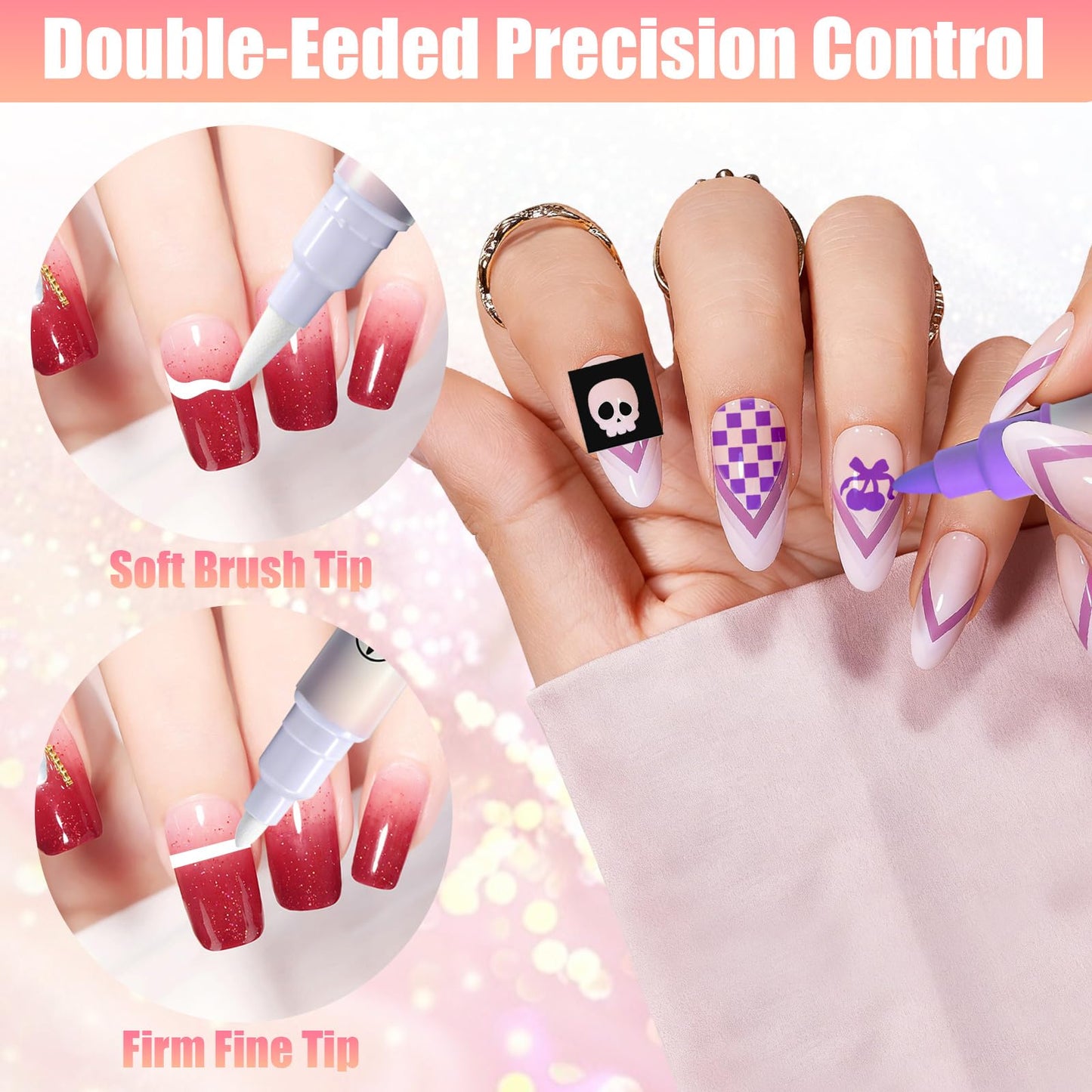 Nail Art Pen Stencil Sets, 24 Colors Double-Ended Nail Art Makers+ 14 Sheets Nail Stencils, Quick-drying Nail Art Tool for Women & Girl Brush Dotting Liner DIY Nails Art Design, Home & Salon Use