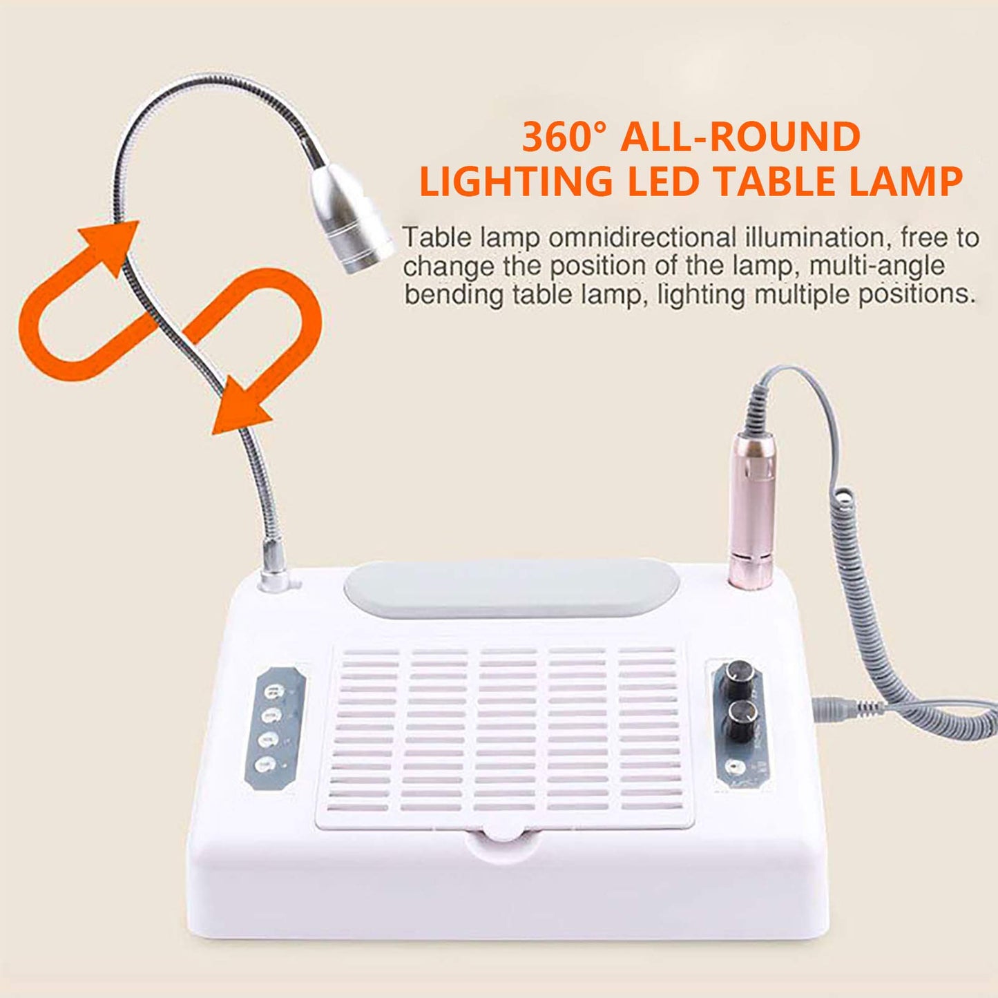 Kathring Nail Dryer Vacuum Multi-Purpose Manicure Machine, 5in1 UV Manicure Machine with 30,000rpm Electric Nail Drill, 96W UV LED Nail Lamp, 6W Table Lamp and Hand Pads for Salons and Homes