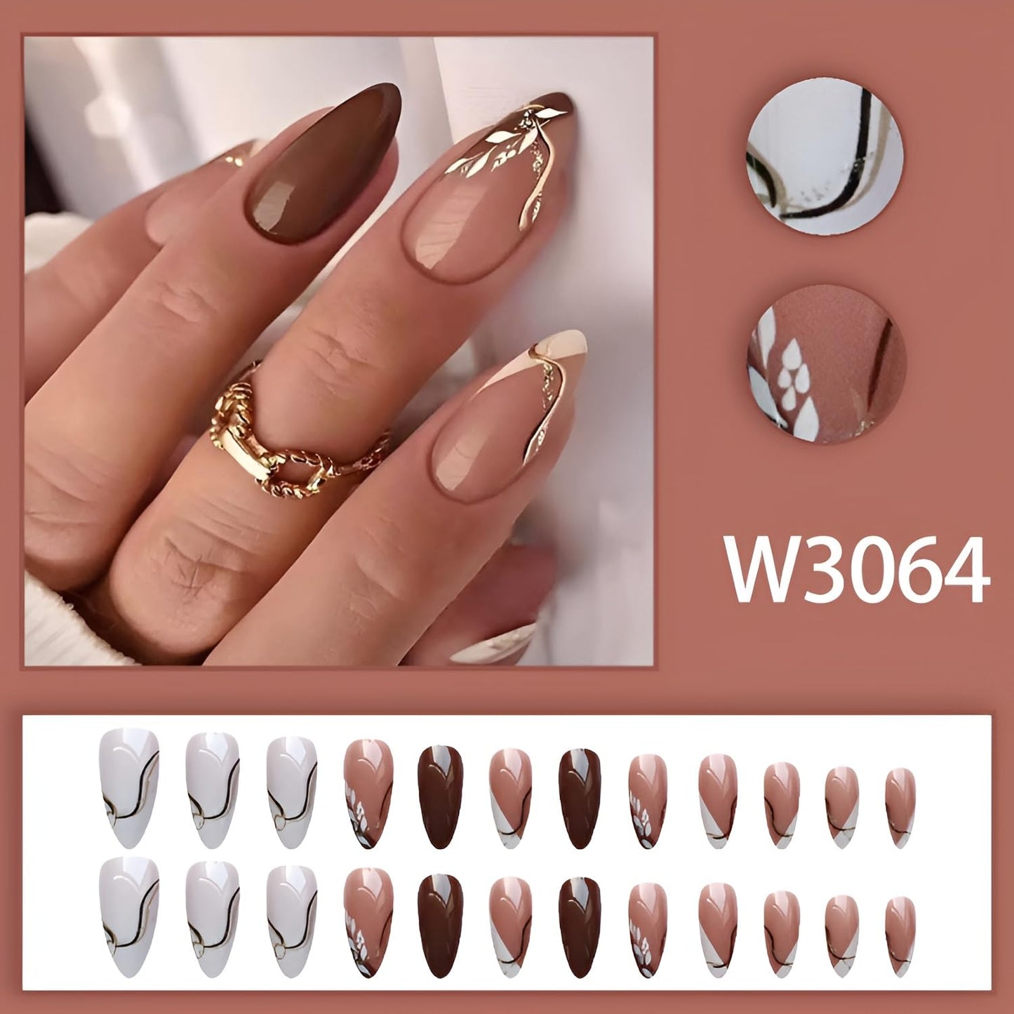 6 Packs（144Pcs）Flower Press on Nails Short Almond Fake Nails with Flower Design Summer Spring Nails Press ons Acrylic Nails Glossy Glue on Nails Full Cover Stick on Nails for Women Girls