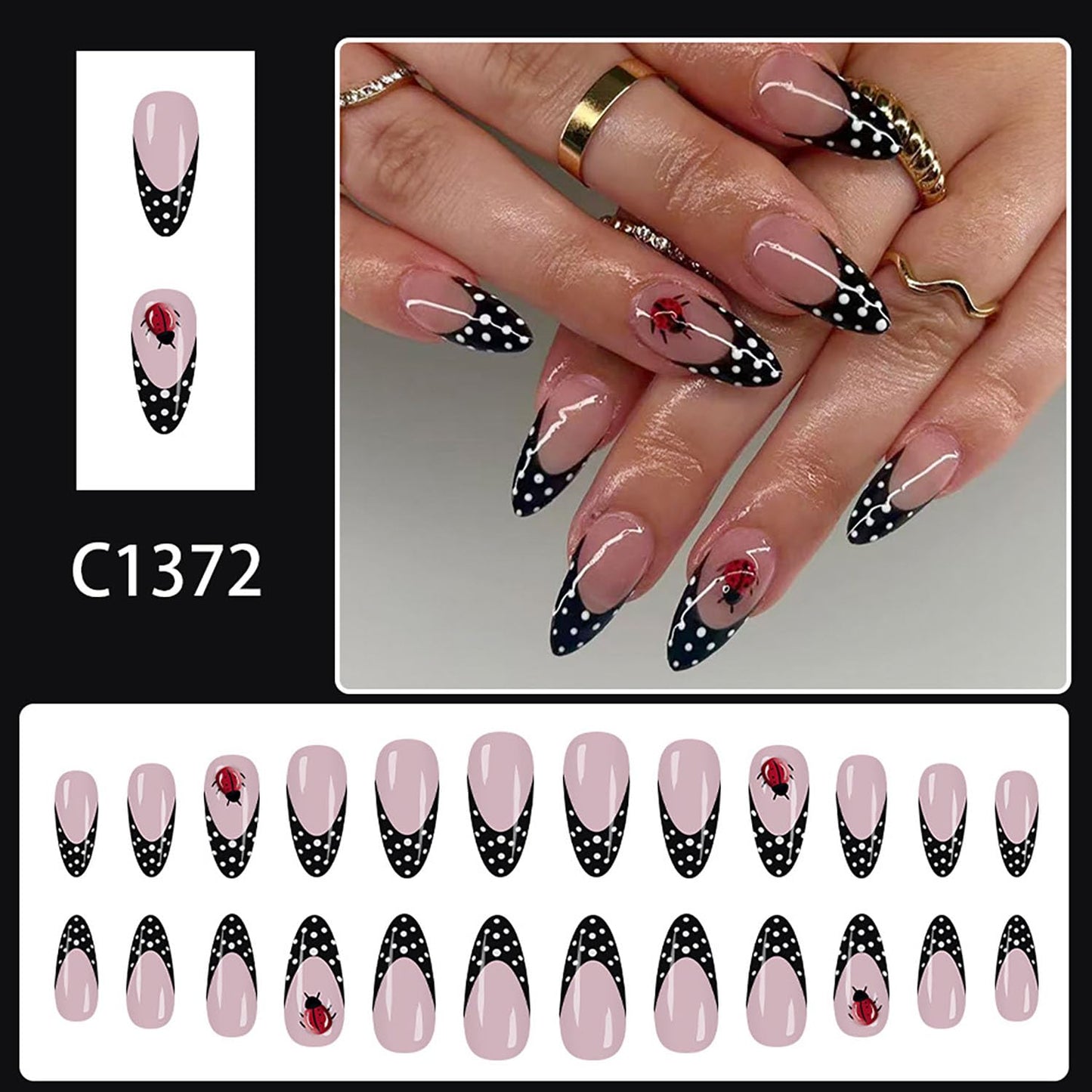 FIEONCIY Press on Almond Nails Short Length Glossy Acrylic Almond Shaped False Nails with Designs Artificial Medium Fake Nails with Charms Glue Stick on Fingernails for Women Girls(WSJ2401)