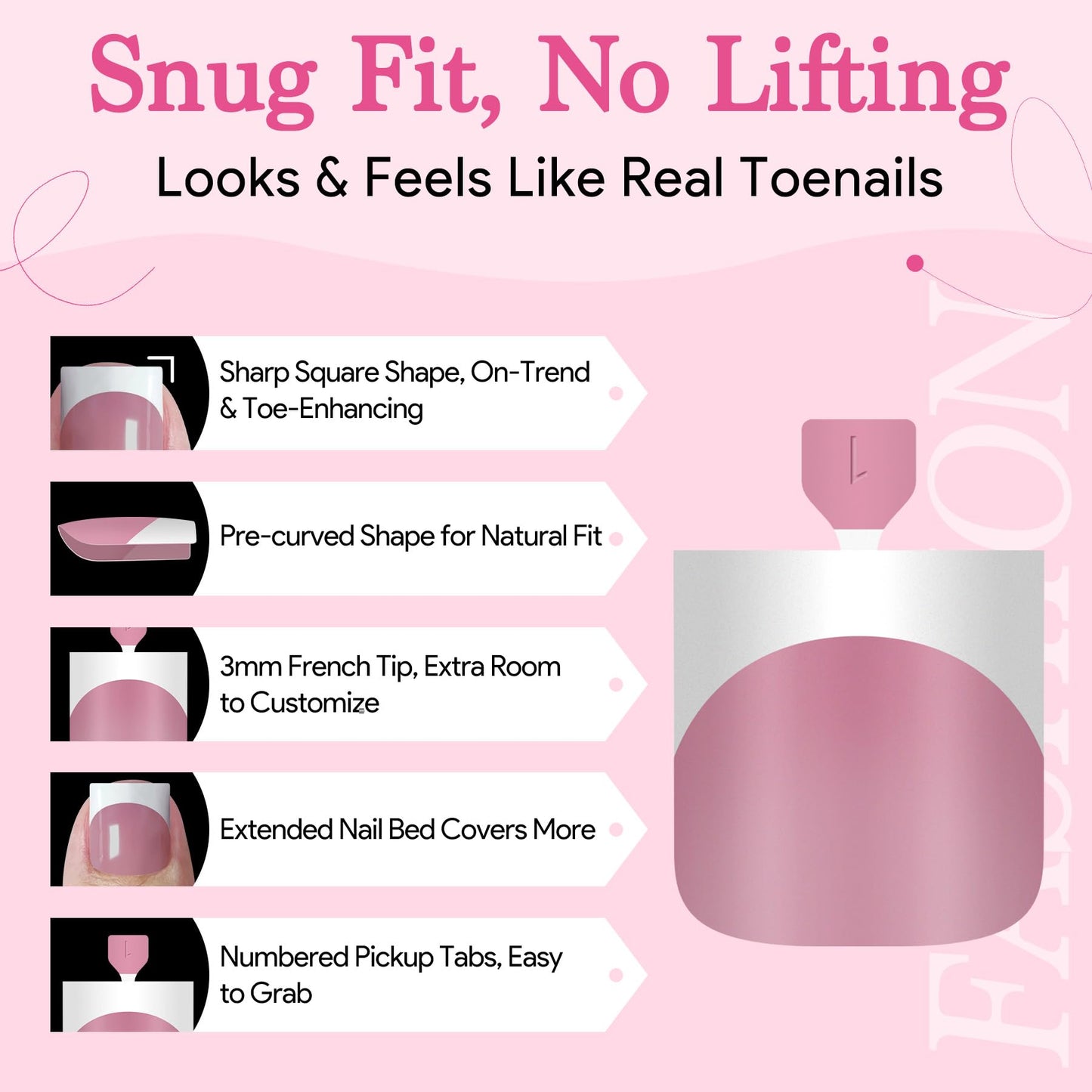 Qiek Toe Nail Press Ons French Tip, Sharp Square Berry Pink Pre-Designed Fake Toenail Press On for Women DIY, Soft False Acrylic Nail Extension 15 Sizes, 270 Pcs - Builder Nail Gel & Top Coat Needed