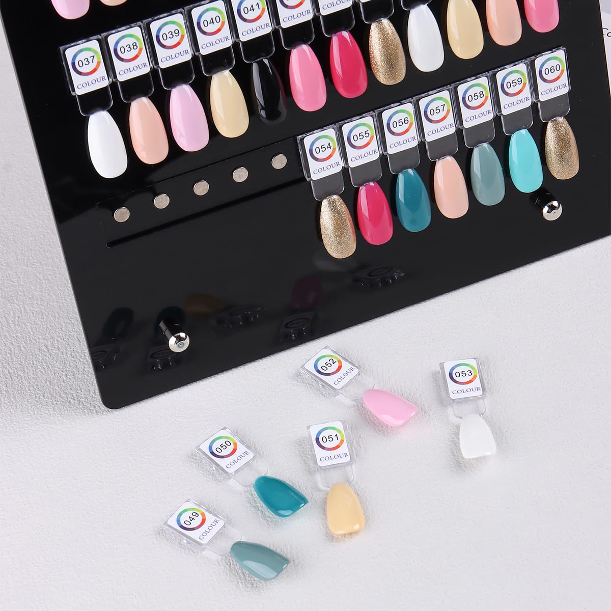 FSpronail 60Colors Magnetic Nail Swatch Book, Rectangle Acrylic Detachable Nail Polish Color Display Stand Gel Polish Sample Chart Board Showing Shelf with False Tips Number Stickers Salon Supplies