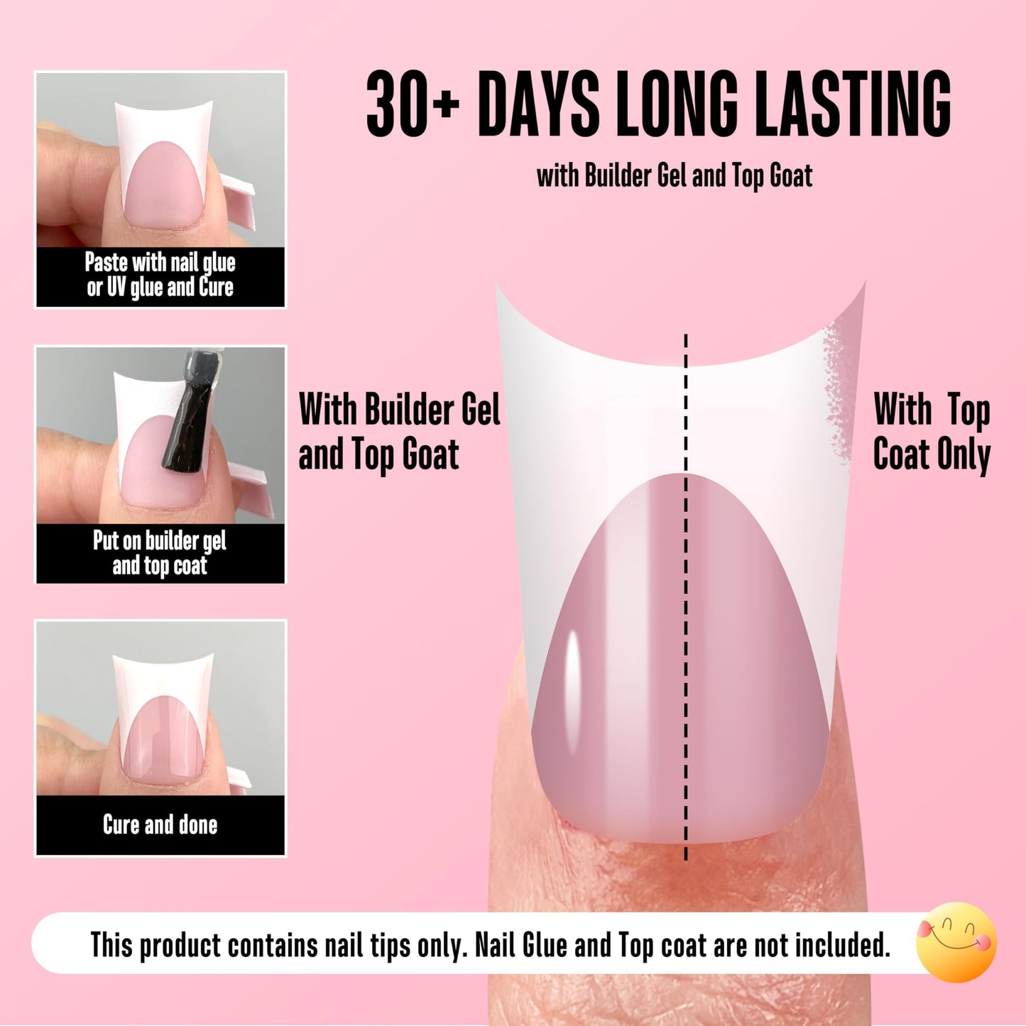 NOVO OVO Duck Nails Short with Moon Curve Light White French Tips BERRY PINK Full Cover for Press on Acrylic, Thick Flare Wide French Soft Gel Fake False Nail Extension x 15 Sizes 240 pcs