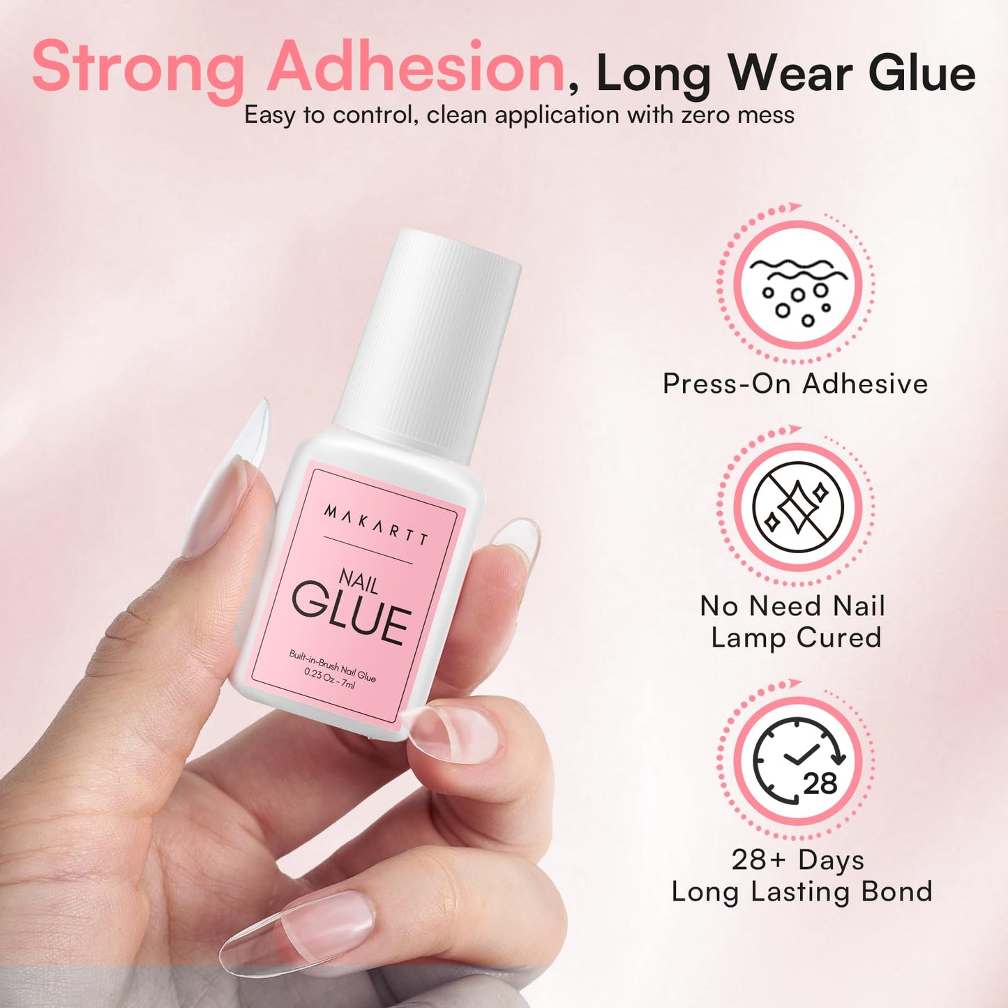 Makartt Nail Glue with Remover Kit: Super Strong,Quick Dry Nails Adhesive for Press-Ons 7ML, with Press on Nail Glue Remover, 30ML Fast Removal Debonder with 2 Droppers DIY Manicure at Home Salon