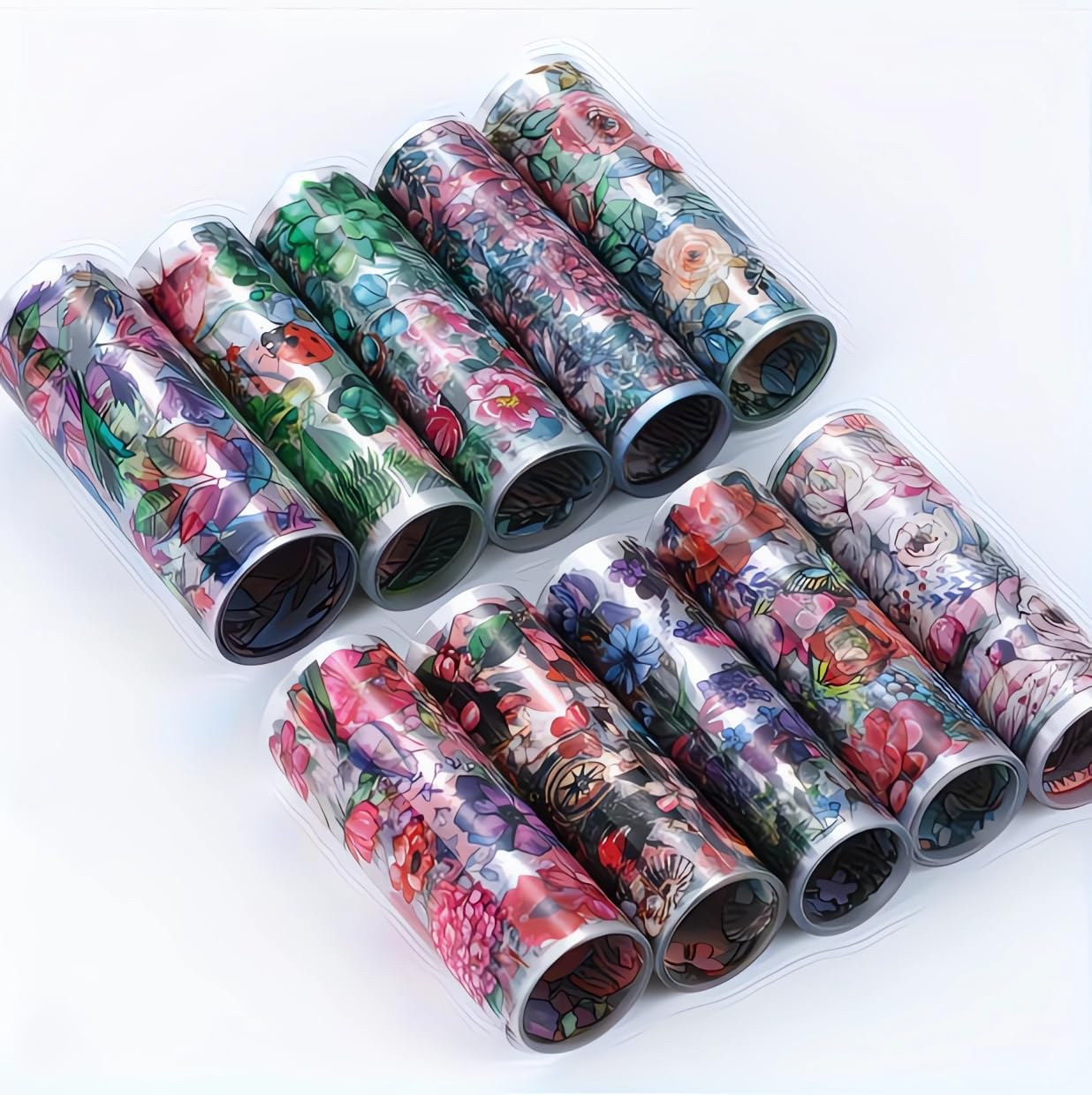 10 Rolls Flowers Plants Nail Foils Transfer Nail Art Flower Nail Stickers Spring Summer Foil Nail Art Supplies Leaves Rose Cranes Nails Foil Transfer Stickers Starry Sky Paper Manicure for Women
