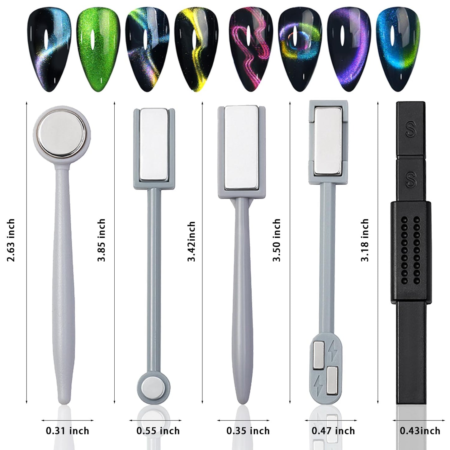 WOKOTO 9Pcs Nail Magnets For Nail Art Tools Cat Eye Magnet For Nails Gradient Ombre Cat Eye Designs Cateye Magnet Nail Polish Magnets Pens Multiple Nail Art Magnet Sticks Wands Nail Design Magnets