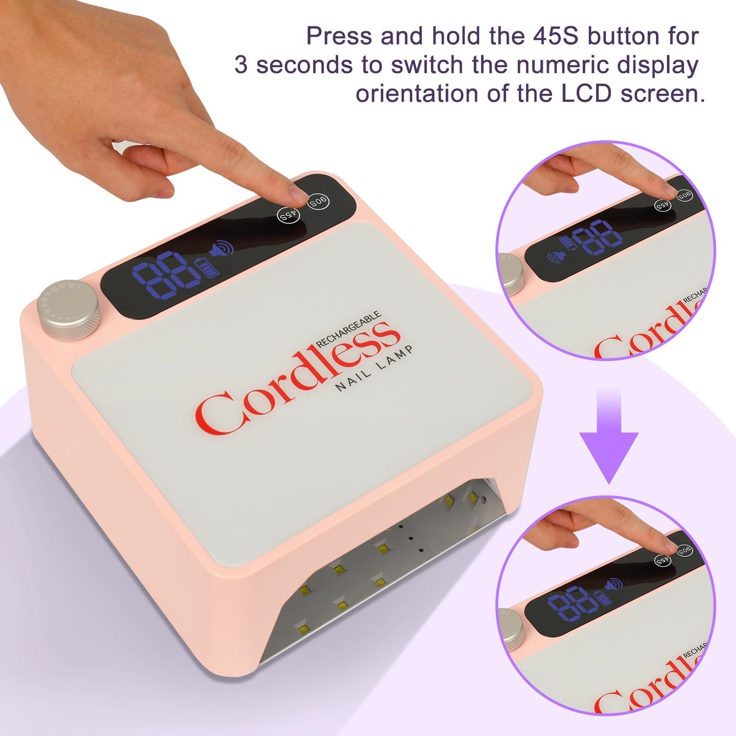 Rechargeable Cordless UV LED Nail Lamp, 86W UV Nail Light for Gel Polish & Acrylic Nails, Fast Curing Nail Light for Gel Nail, Metal Mirror Bottom, Auto Sensor, 39 LED Beads, Salon & Home Use (Pink)
