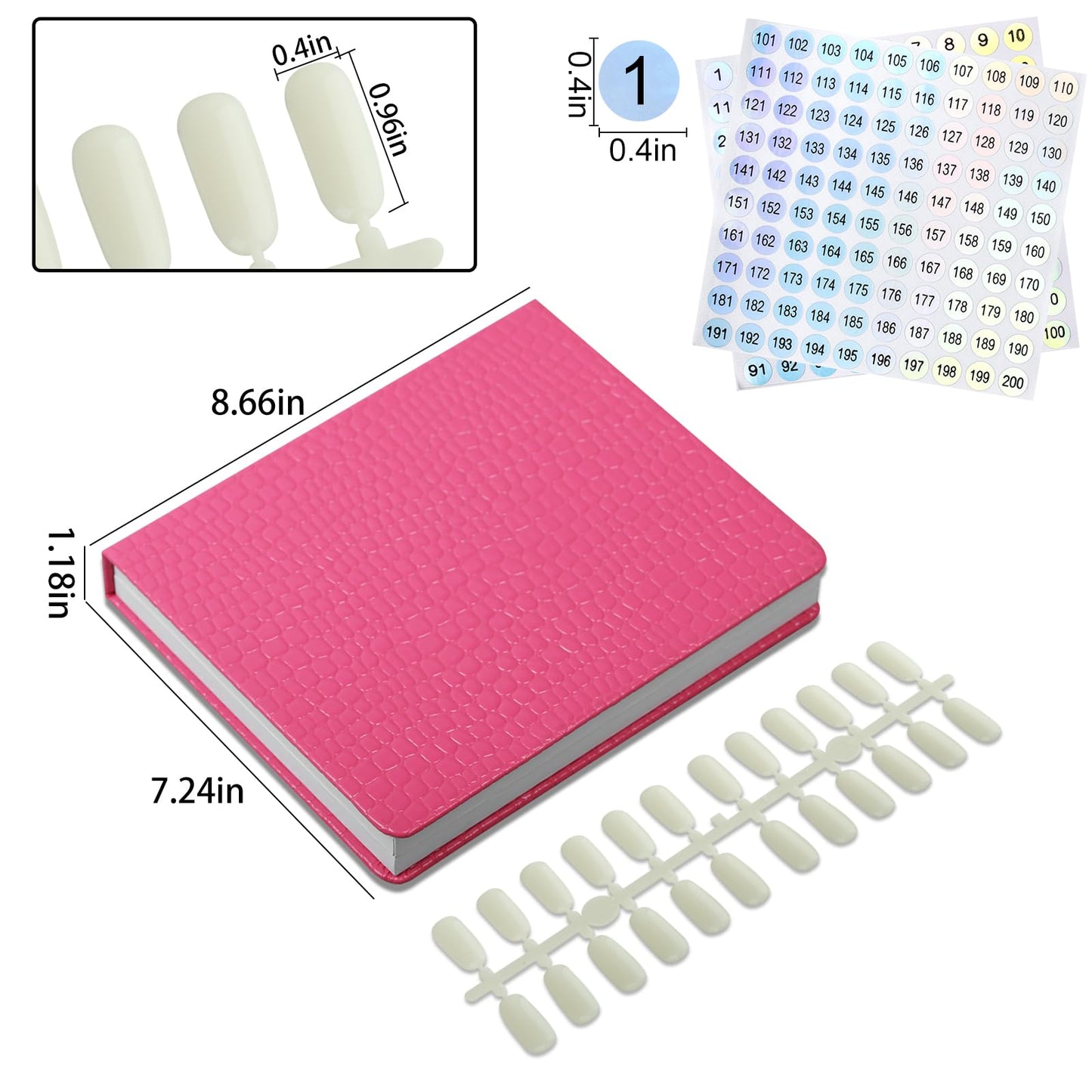 vnjaoi 120 Colors Nail Swatches Book with 240 Nail Tips and Number Labels Leather Nail Gel Polish Display Book Nail Painting Practice Design Board No Need Pasting, No Need Glue