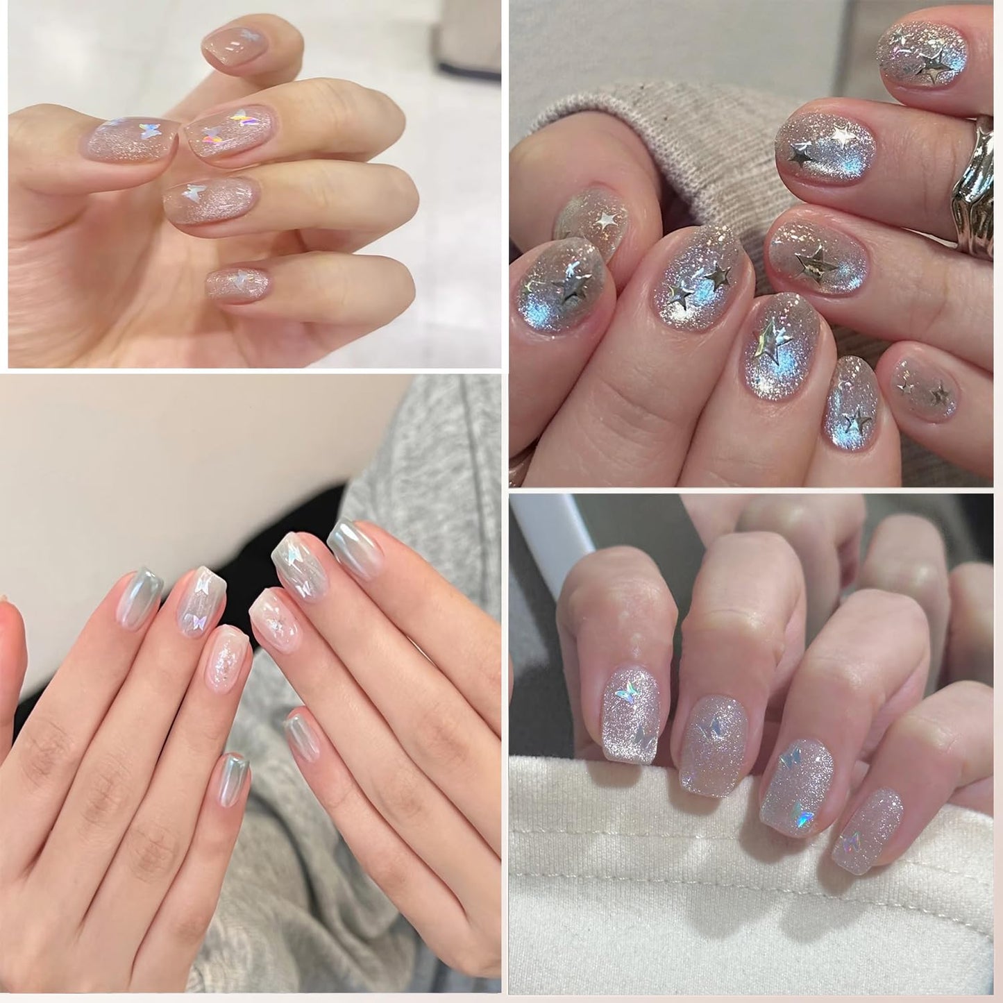 9 Sheets 3D Self-Adhesive Flower Love Nail Art Stickers Moon Stars Lines and Cute Rabbit Design Nail Decals Holographic Laser Nails Stickers Decoration Suitable Women Daily DIY Manicure Supplies Set