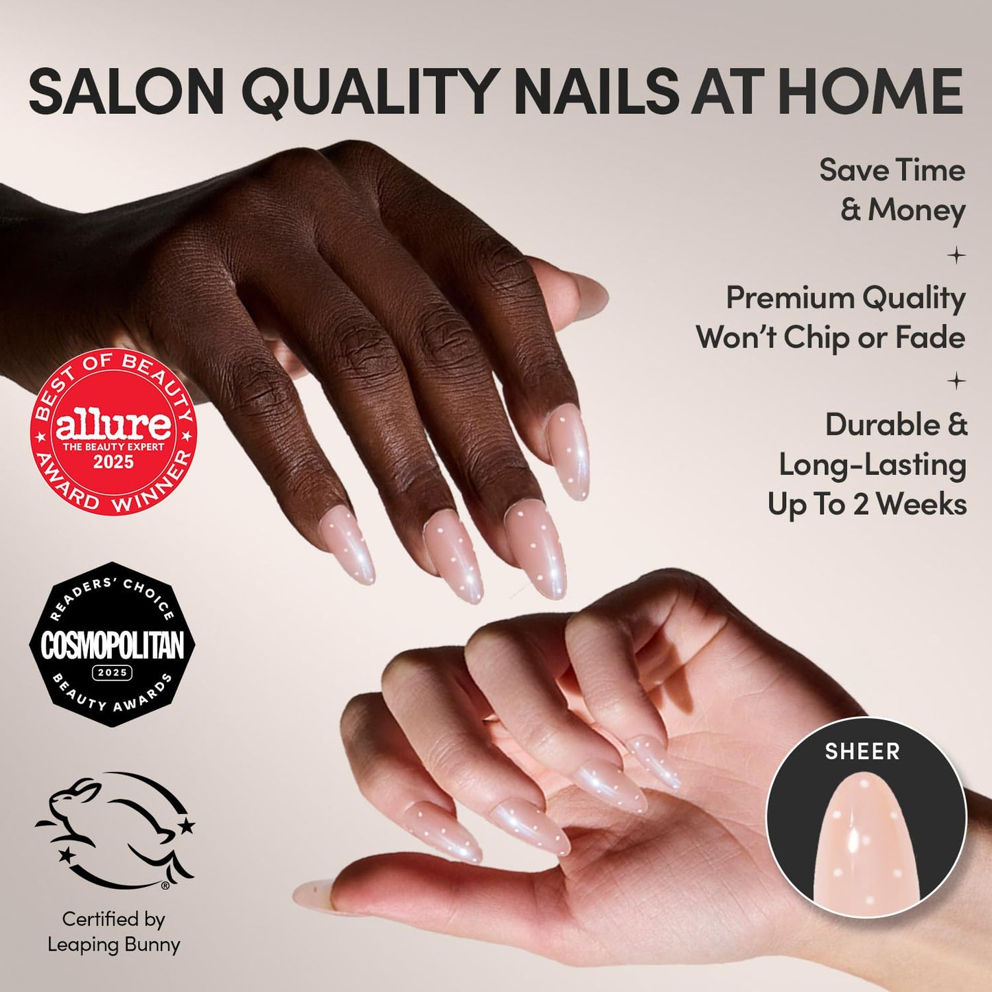Glamnetic Press-On Nails Bundle - Sugar Glazed, Clouded & Mrs. | Medium Oval Fake Nails with White Polka Dots & Glazed Finish | Medium Almond Milky White Fake Nails | Short Almond Glazed French Tips
