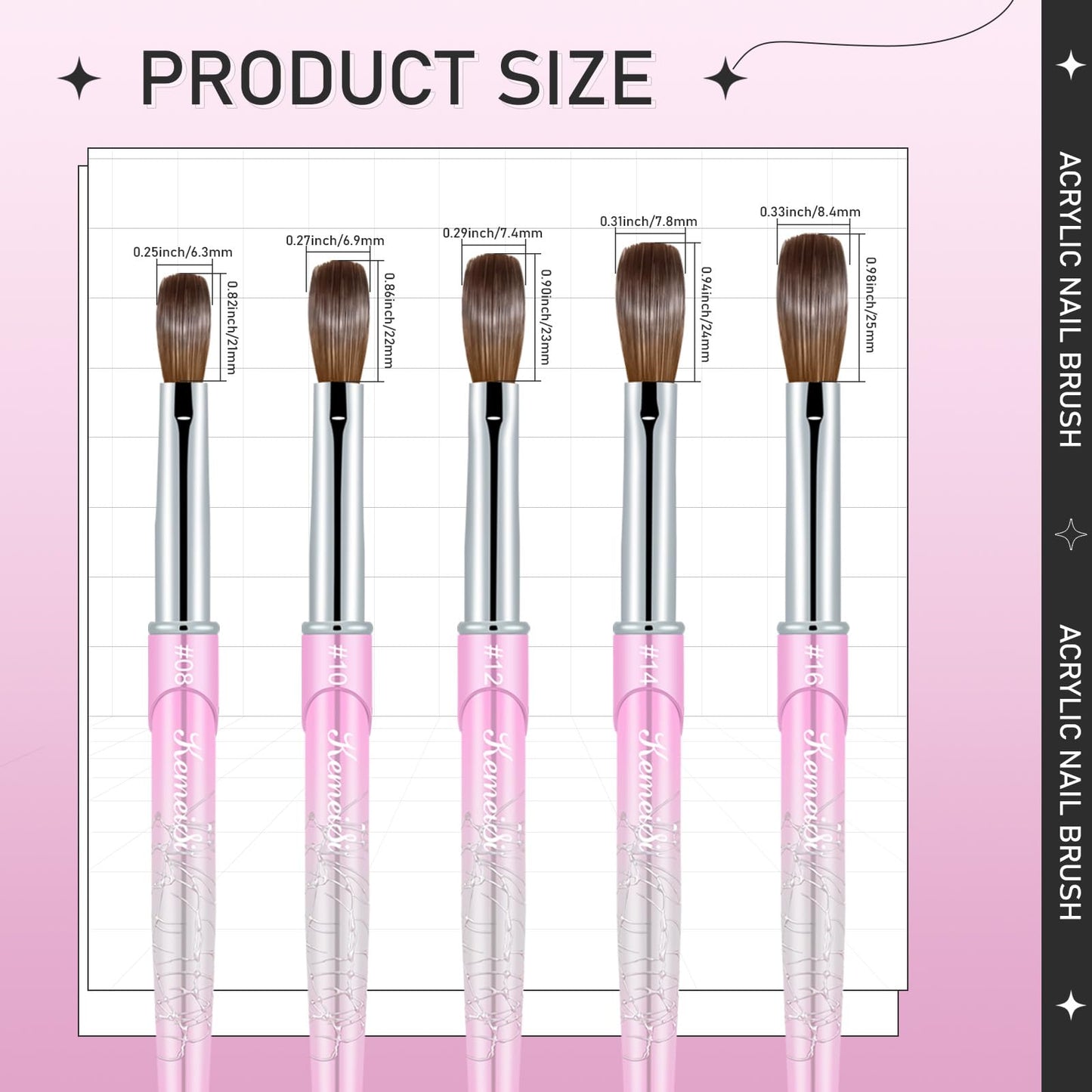 Acrylic Nail Brush Size 14, KEMEISI 100% Pure Kolinsky Nail Art Brushes Sturdy Handle Oval Shaped Acrylic Powder Nail Design Tools for Professional Manicure DIY Home Salon