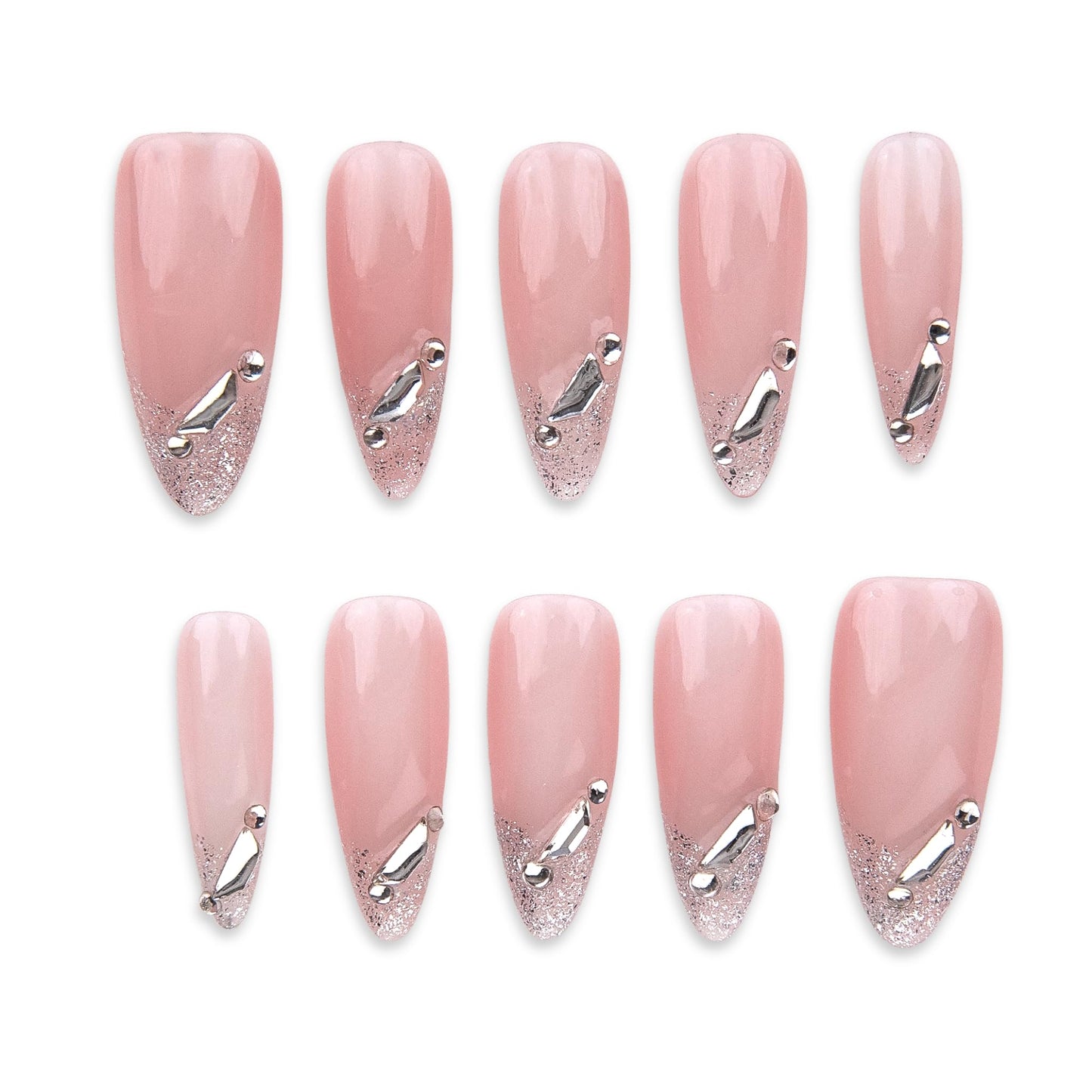 SIYOU Beauty | Luxy Peach Bloom | Pink Floral Luxury Long Almond Press On Nails for Women (Medium) - Reusable, Salon-Quality Fake Nails (10pc)