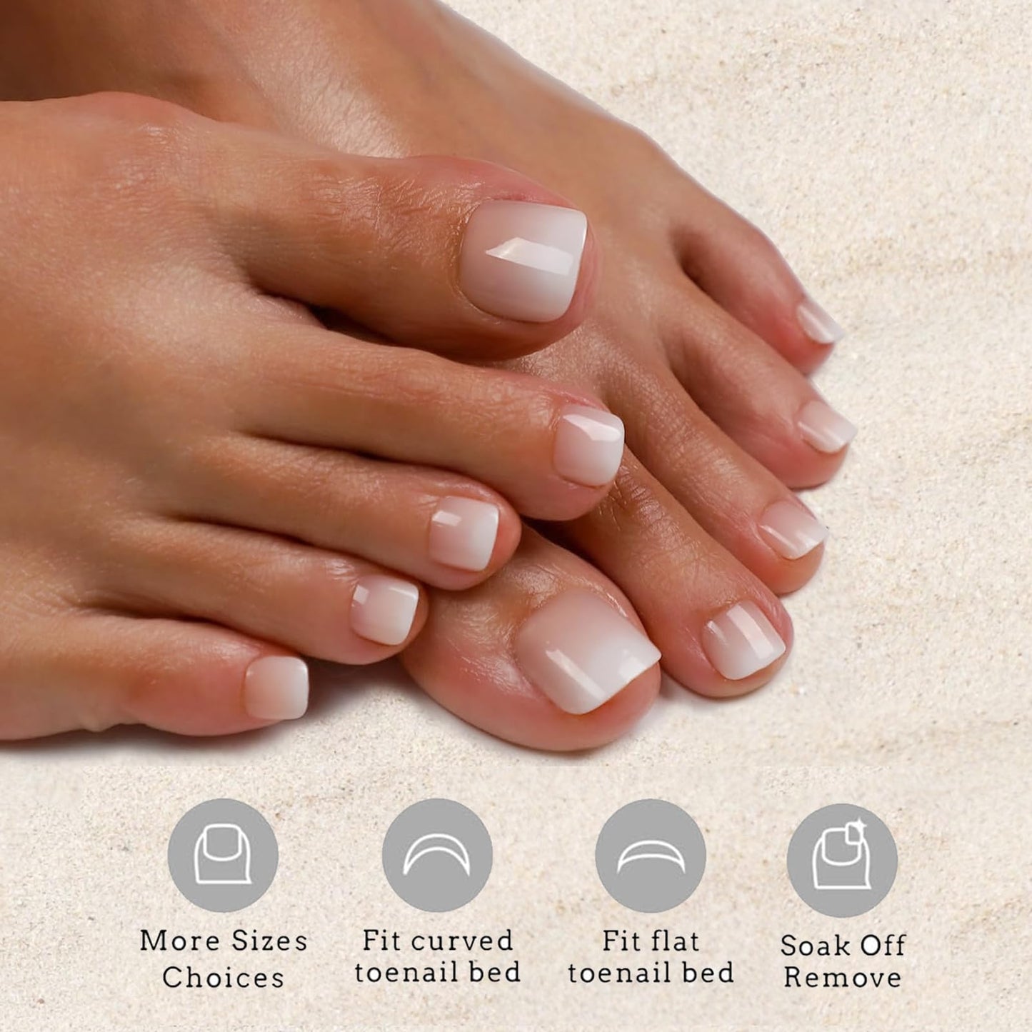 OPkssnails Press on Toenails Short,216Pcs Summer Brown Ombre Toenail Press Ons Square for Women,Soft Gel Toe Nail Tips, Light Weight & Fit Perfectly,Soak off Acrylic Fake Toe Nail Extensions 12 Sizes