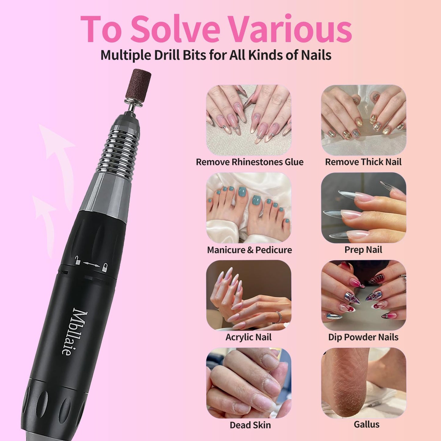 Professional Electric Nail Drill 45000 RPM：Rechargeable Nail File Machine Kit for Acrylic Gel Nails Polishing Removing Portable Cordless Efile with Base Ultra Power Salon & Home Use