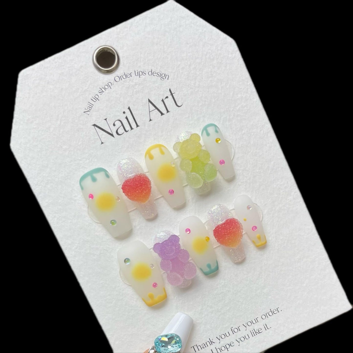 Candylicious Fake Nails | 3D Gummy Bear & Heart Designs | Y2K Lolita Press On Nails | Sweet Pastel Colors for Girls & Women (M)